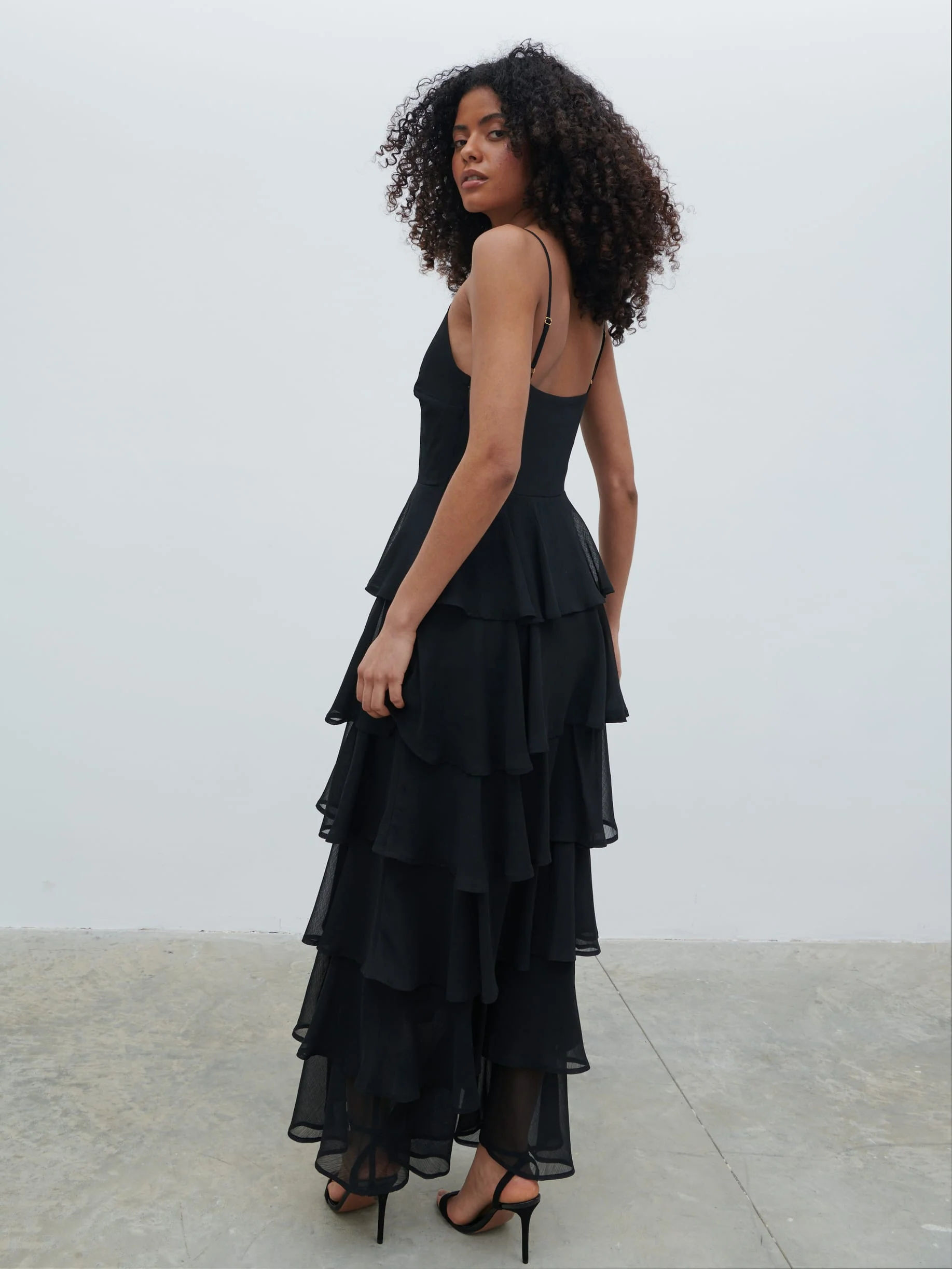 Lissy Ruffle Textured Maxi Dress - Black - Image 2