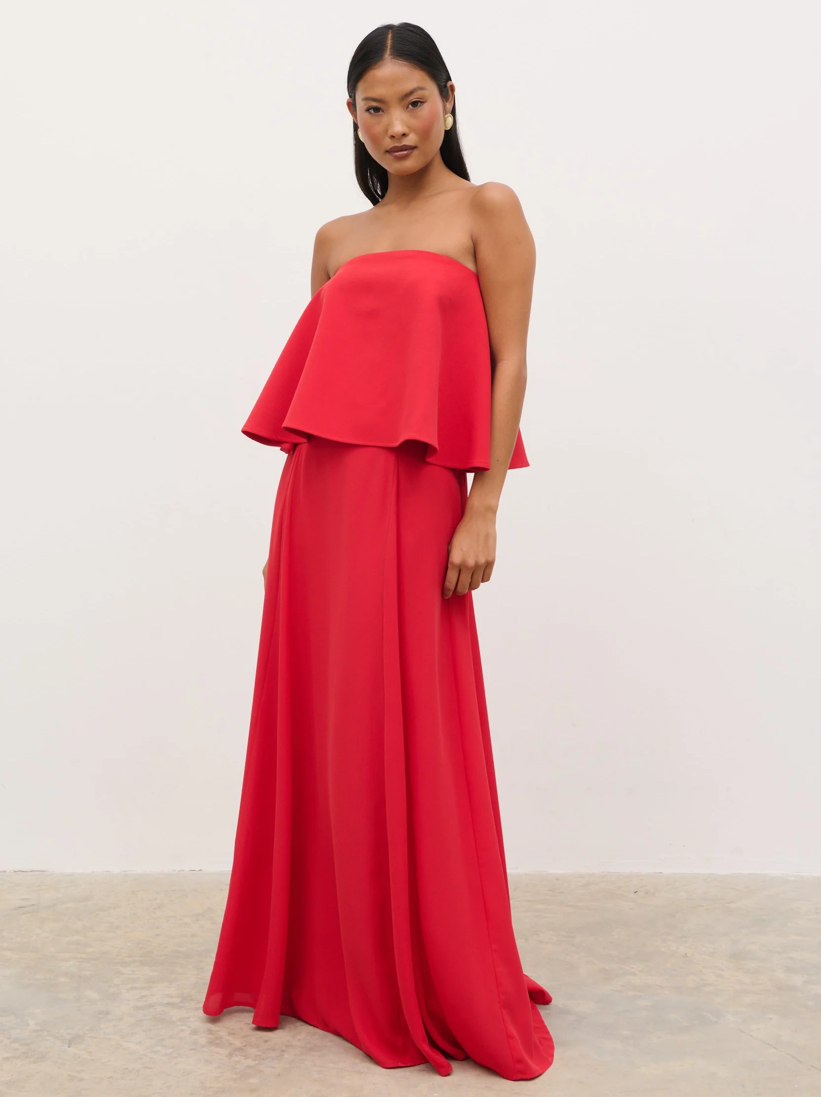 Liv Peplum Bandeau Maxi Dress - Red - Image 5