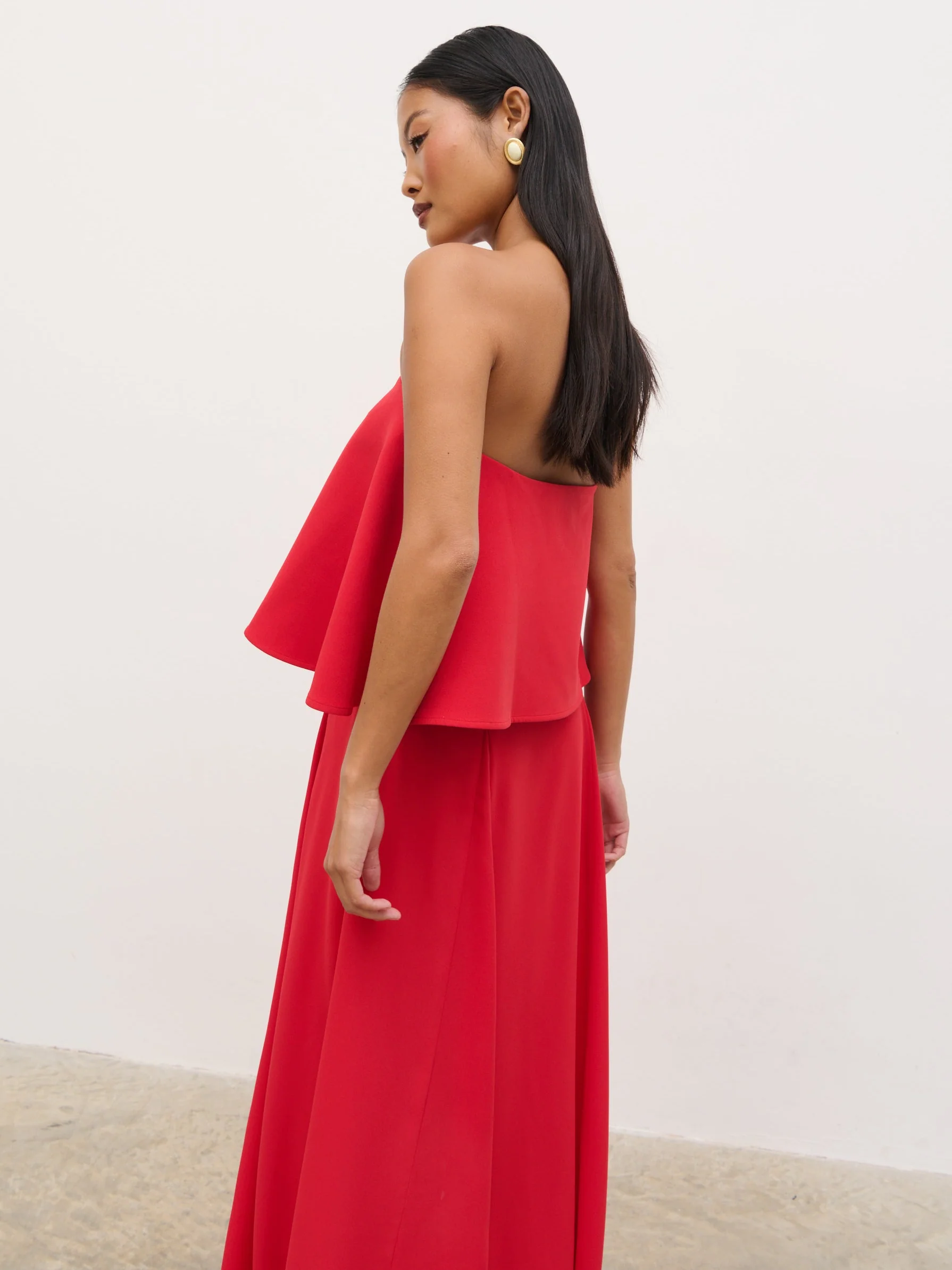 Liv Peplum Bandeau Maxi Dress - Red - Image 6
