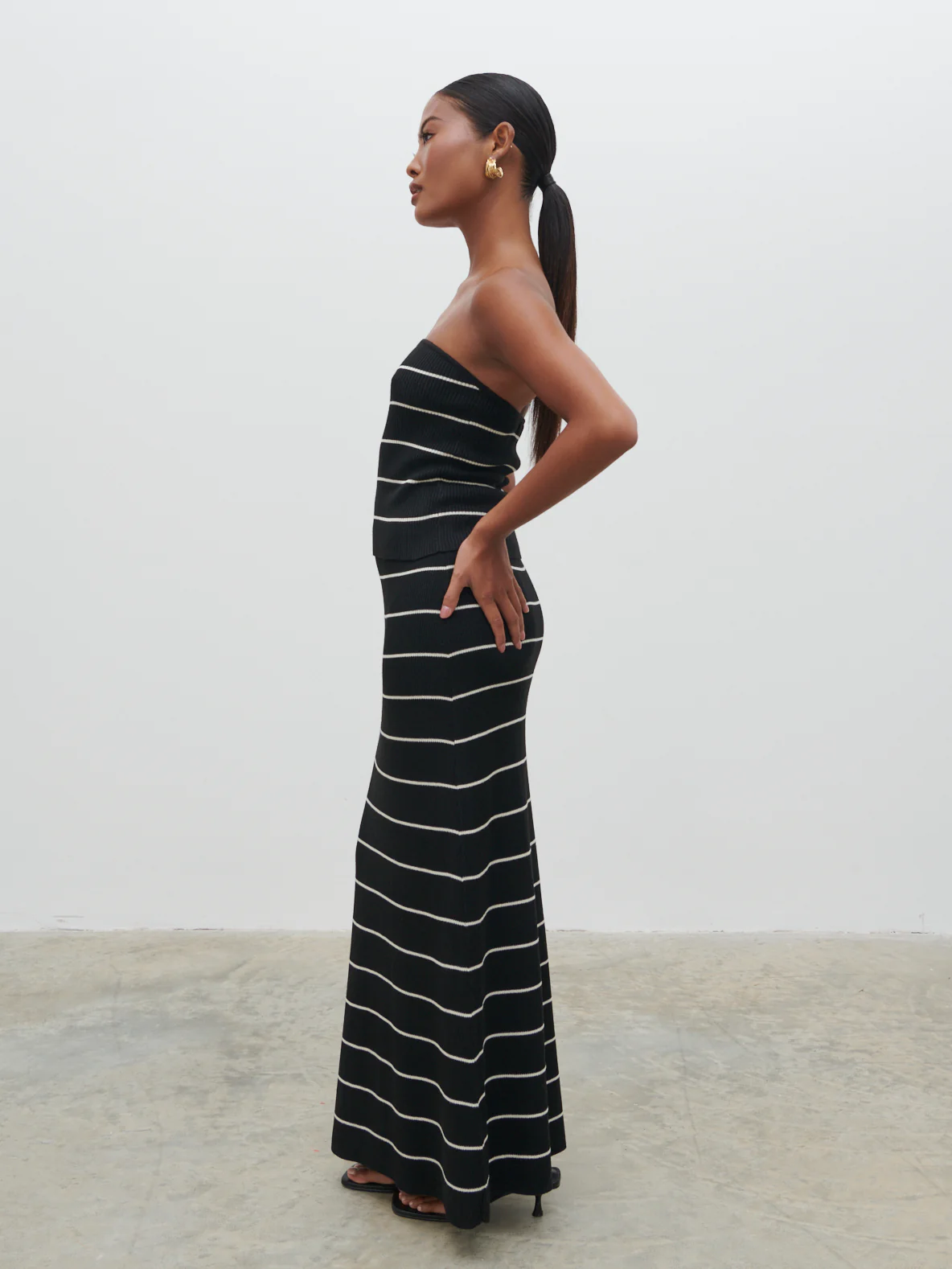 Louisa Stripe Knit Skirt - Black and Cream