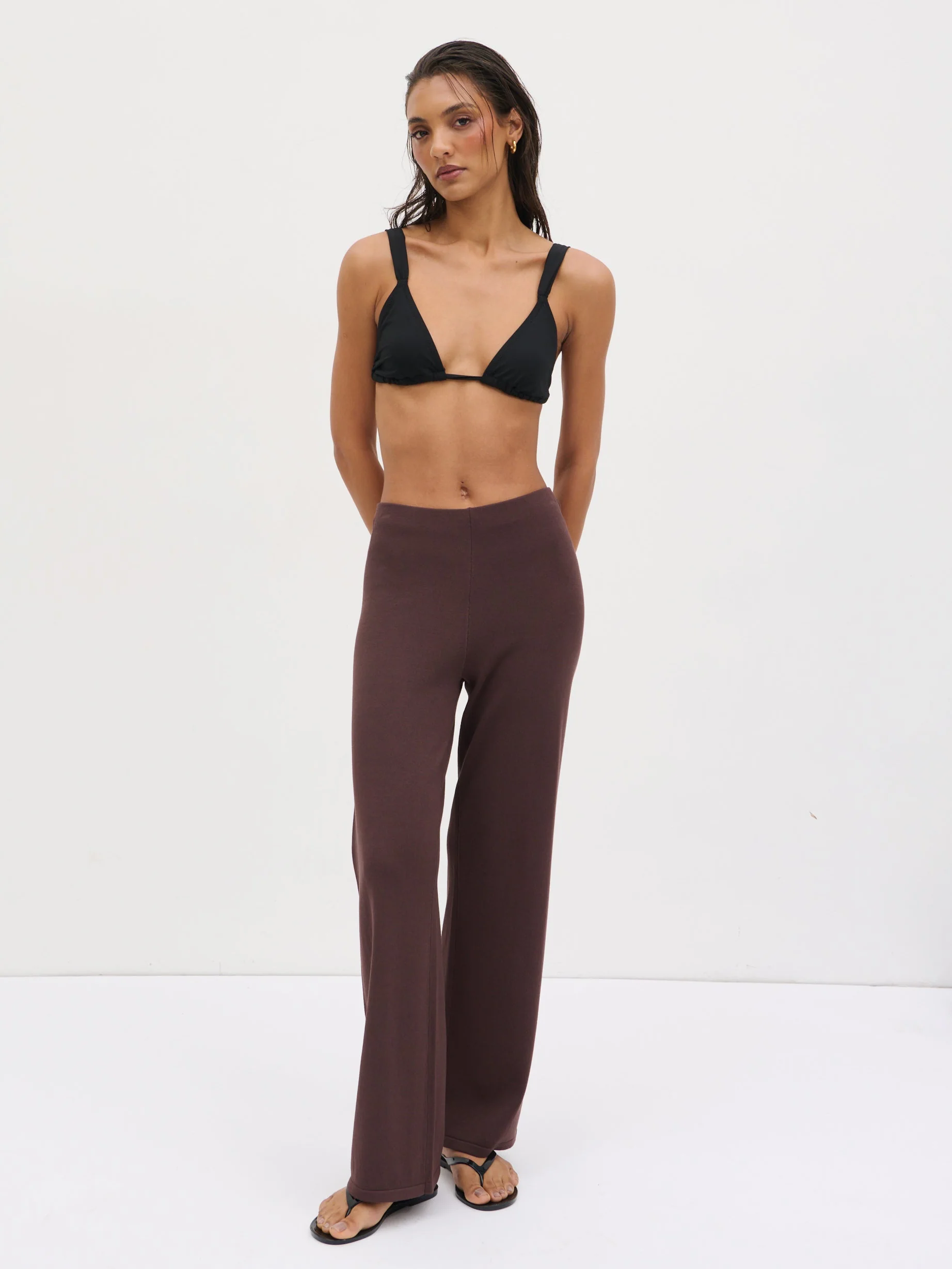 Maelle Slim Knit Trousers - Chocolate