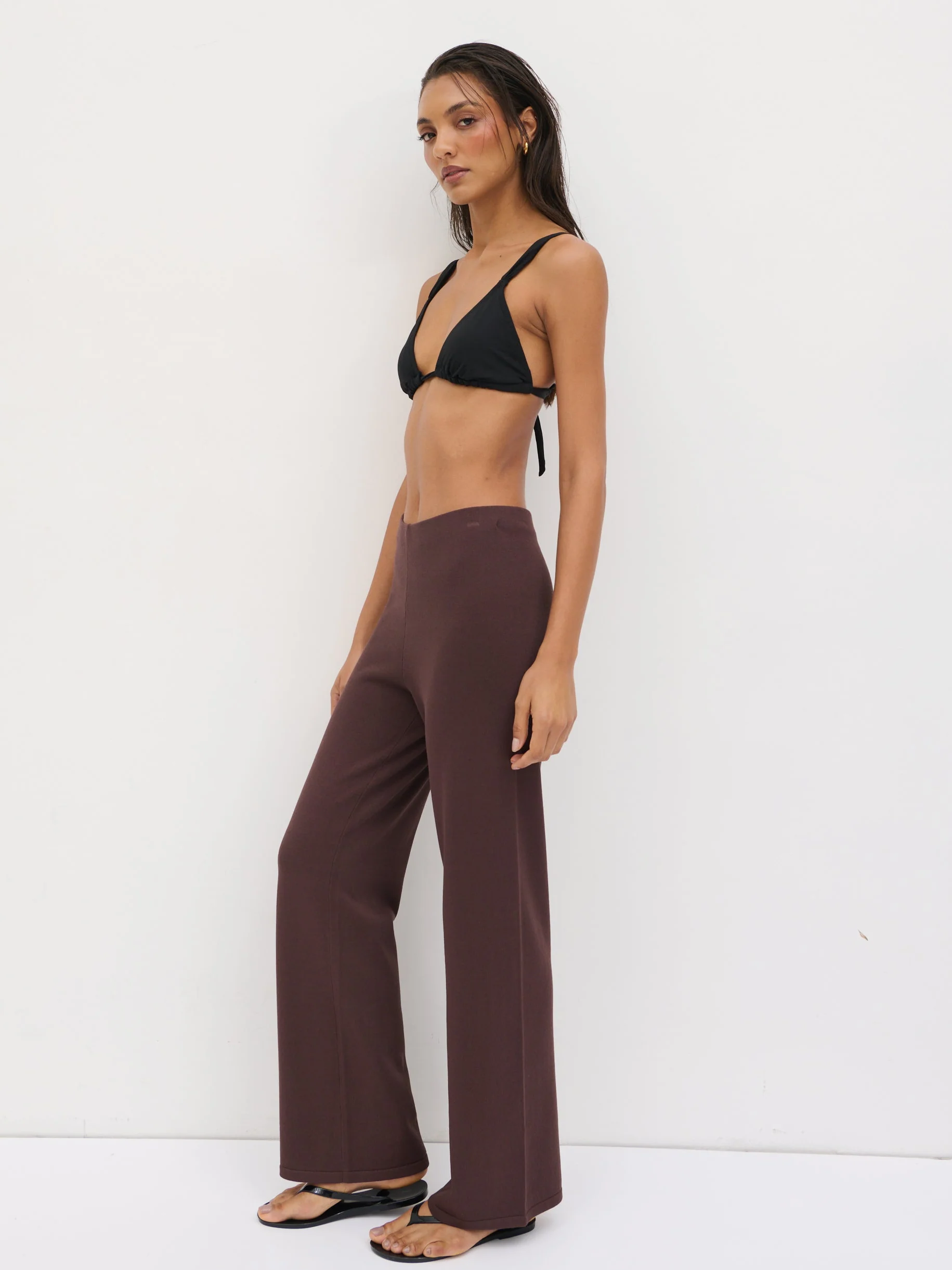 Maelle Slim Knit Trousers - Chocolate - Image 4