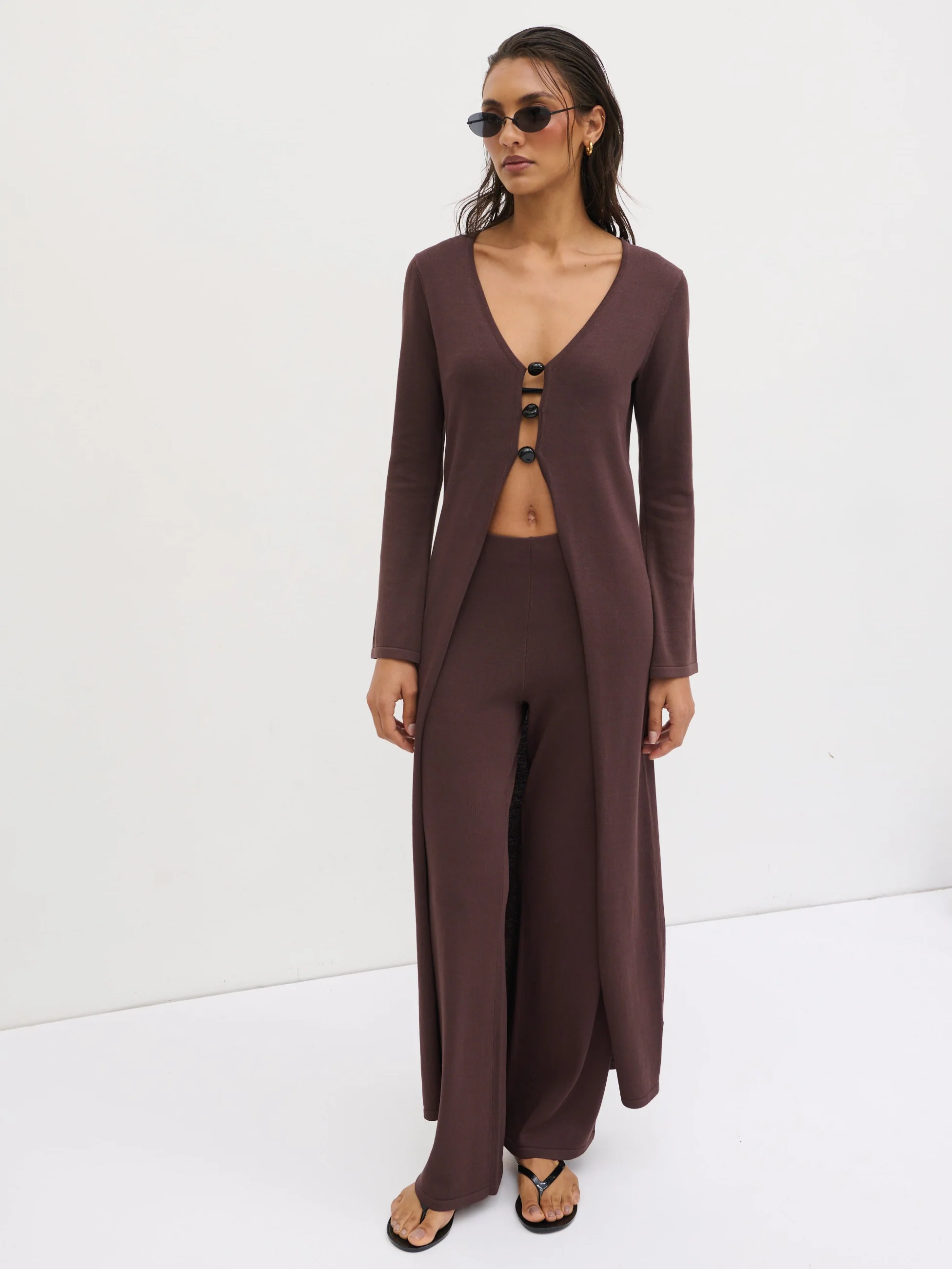 Maelle Slim Knit Trousers - Chocolate - Image 6