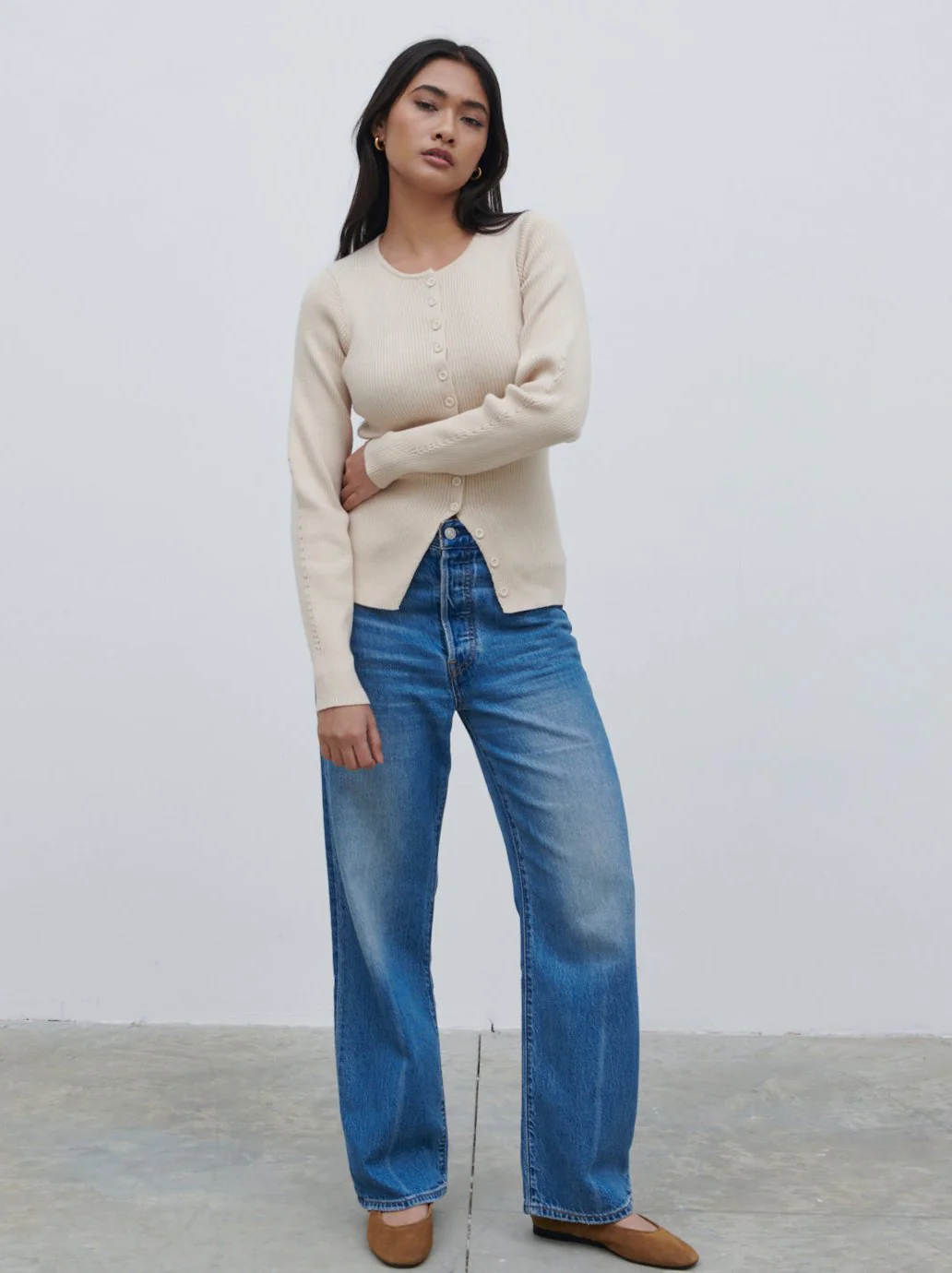 Maple Fitted Knit Cardigan - Light Beige - Image 2