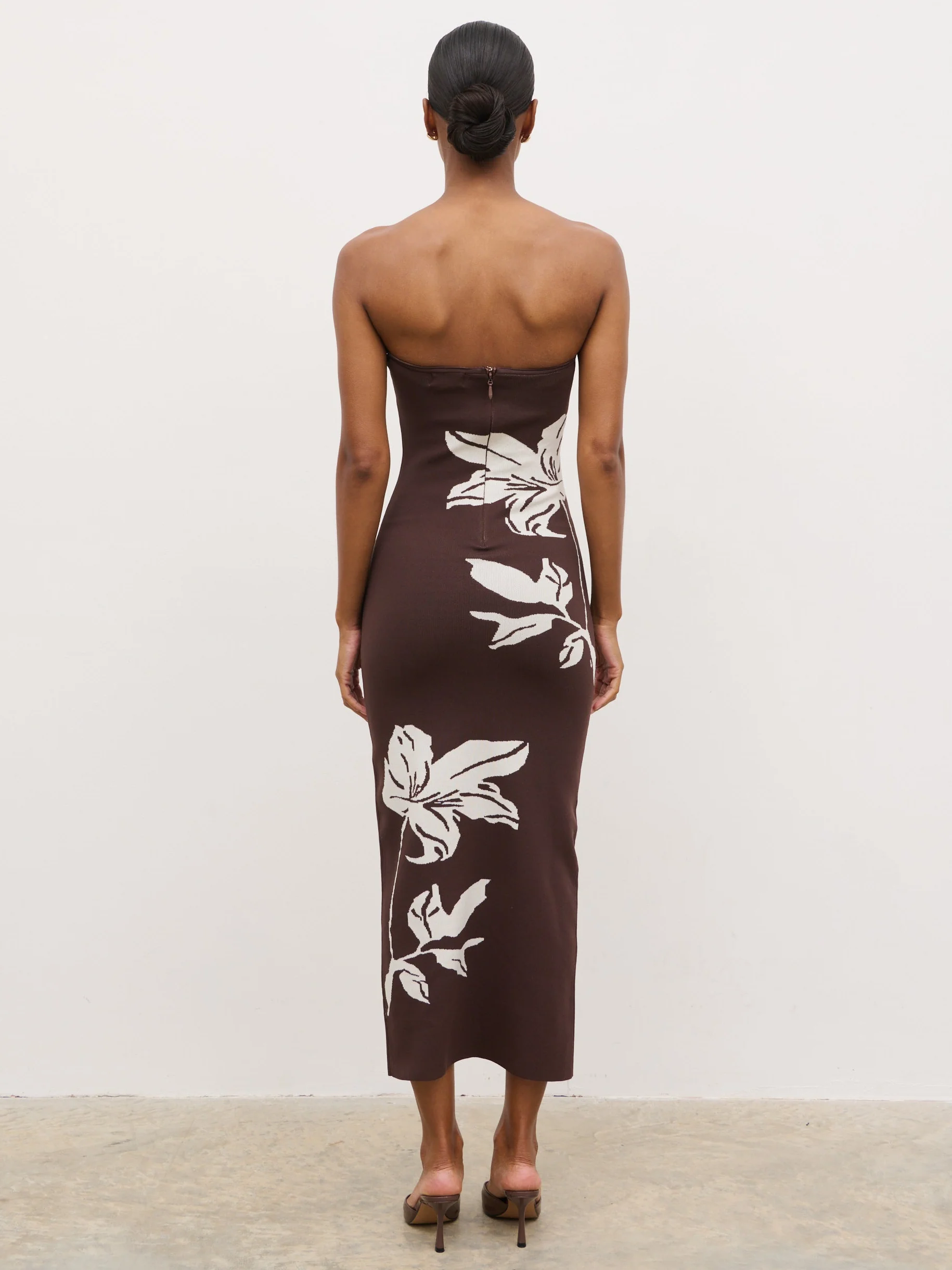 Milena Floral Bandeau Knit Midaxi Dress - Chocolate and Cream - Image 7