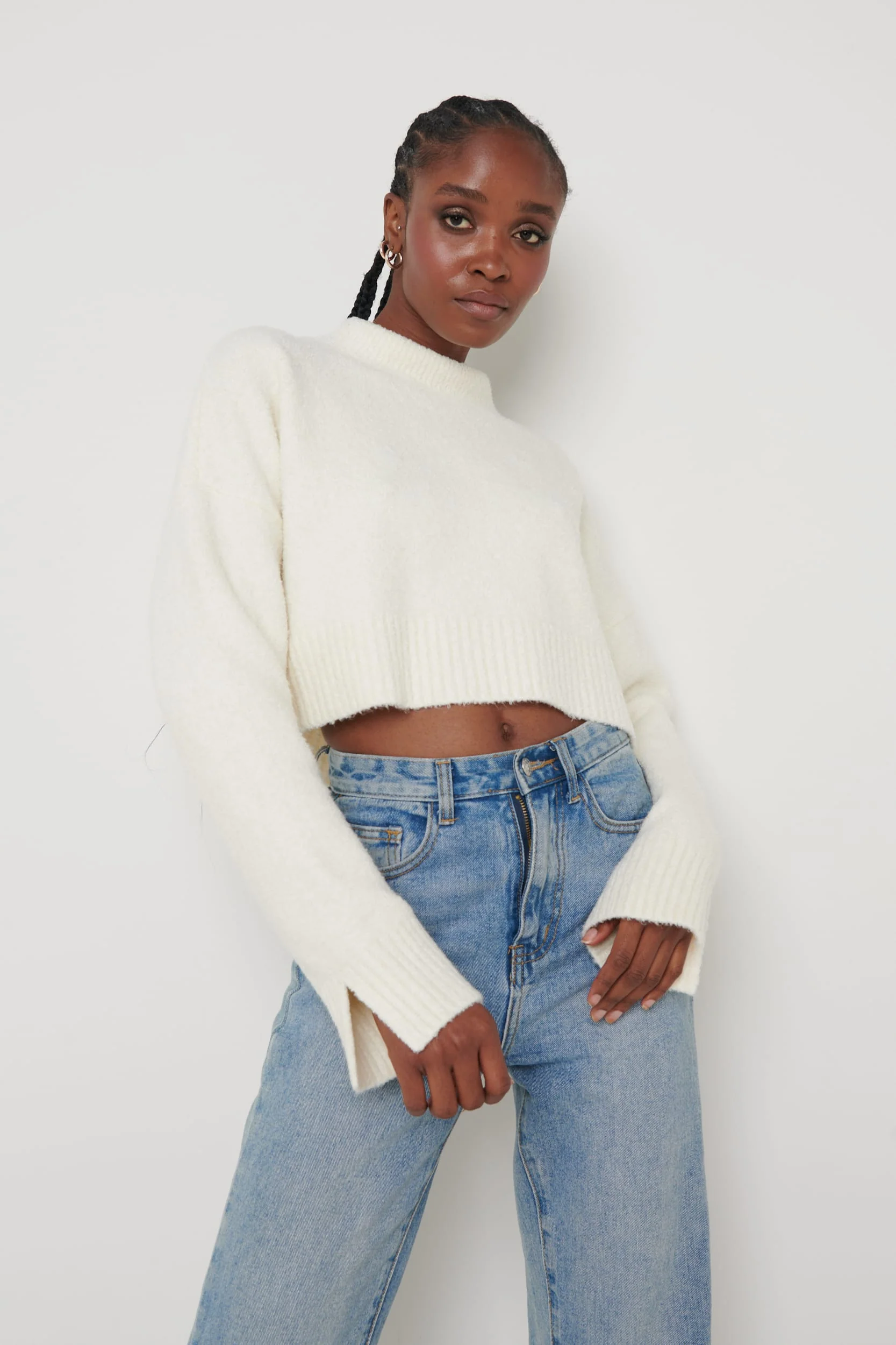 Millie Roll Neck Cropped Jumper - Cream - Image 2