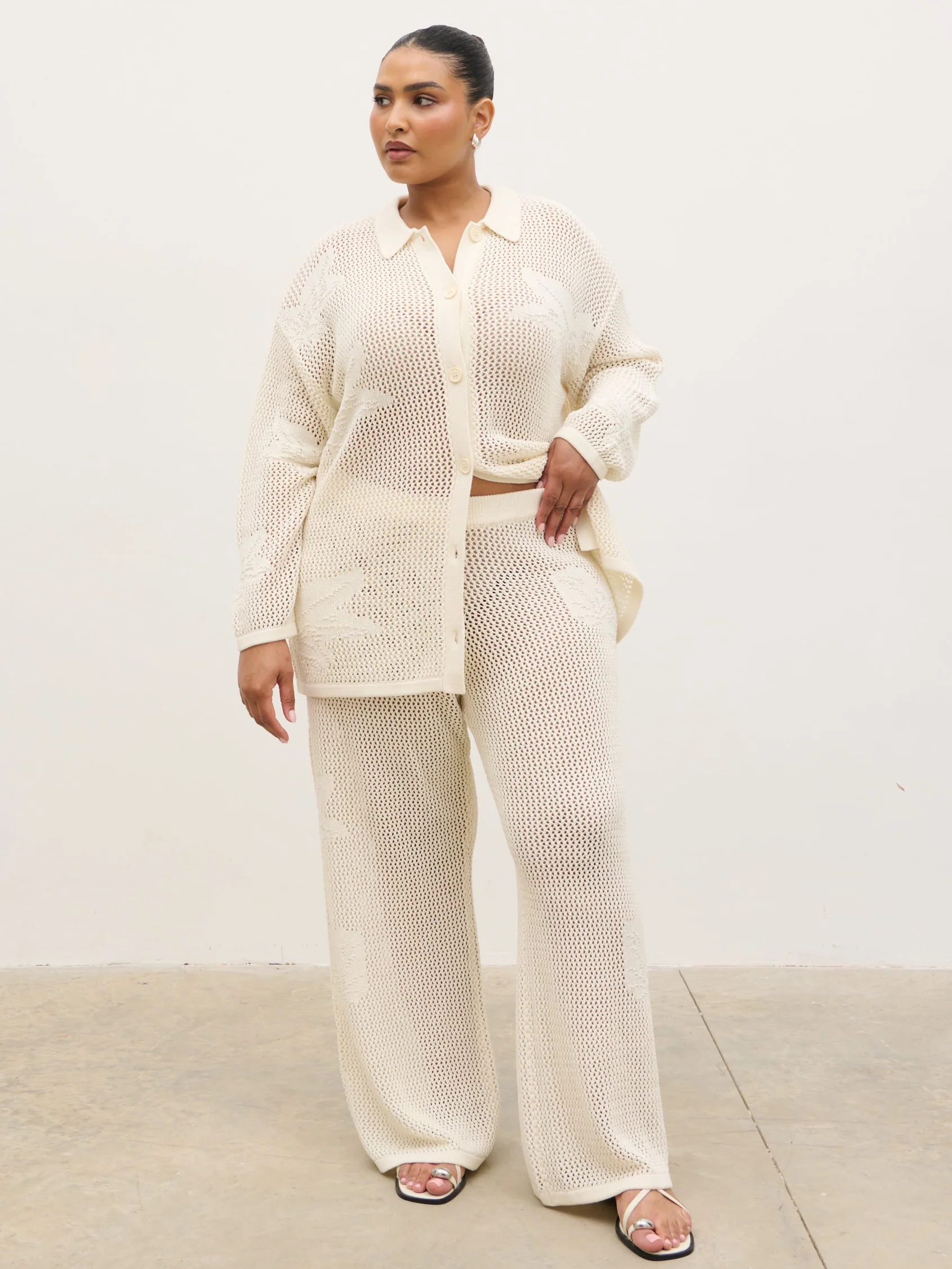 Mireille Knit Wide Leg Trousers Curve - Cream