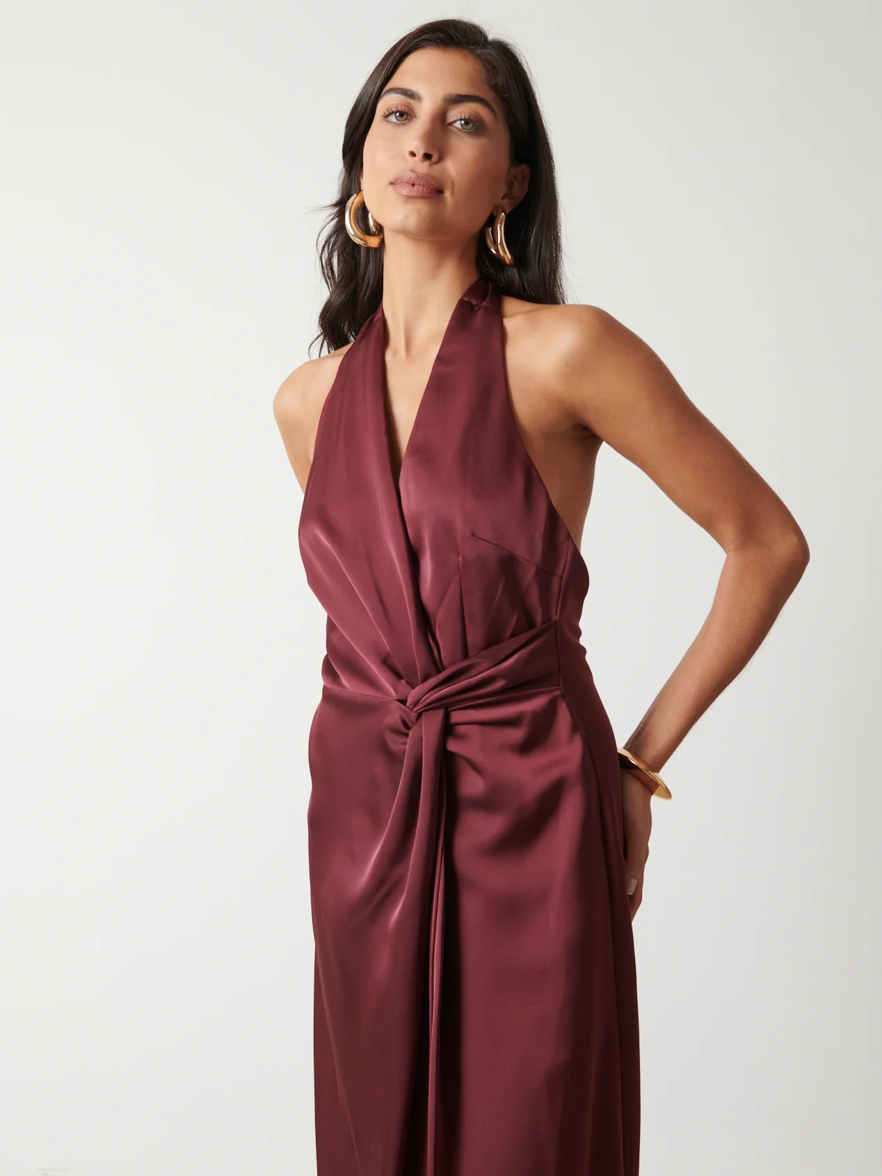 Montana Satin Knotted Midaxi Dress - Merlot - Image 2