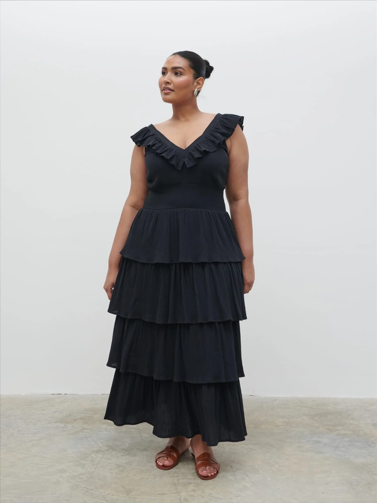 Opal Ruffle Midaxi Dress Curve - Black