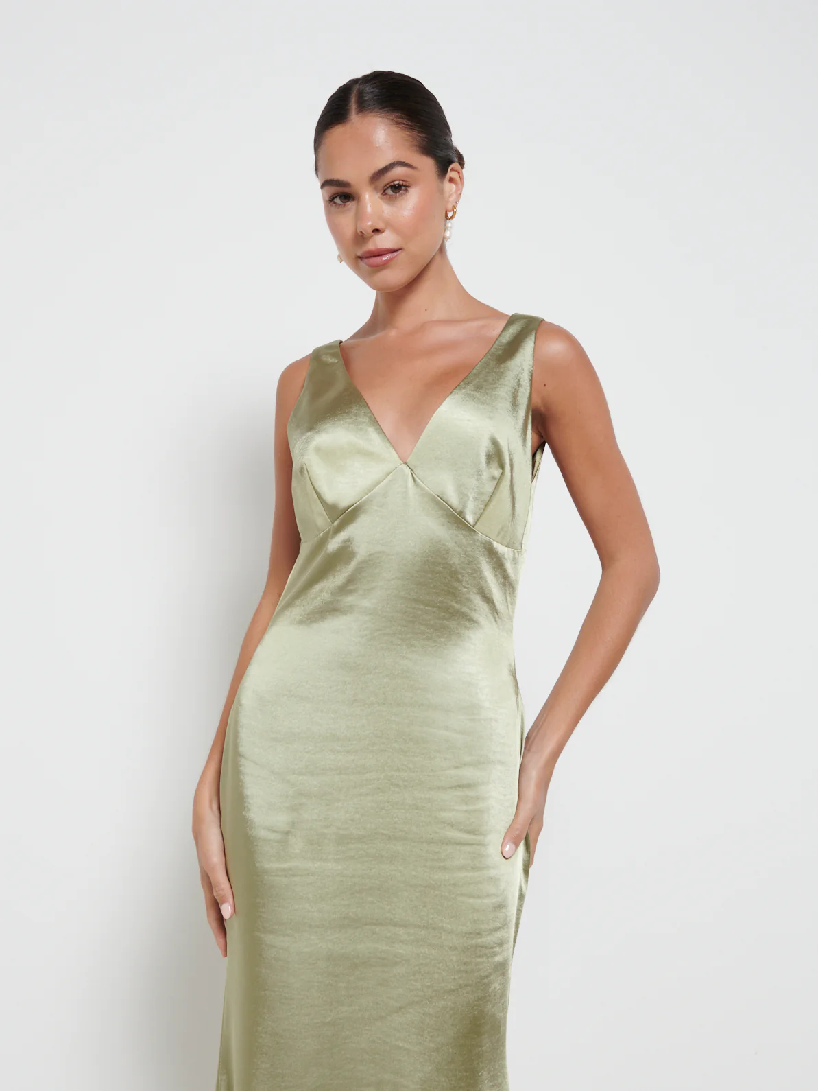 Piper Maxi Bridesmaid Dress - Matte Olive - Image 2