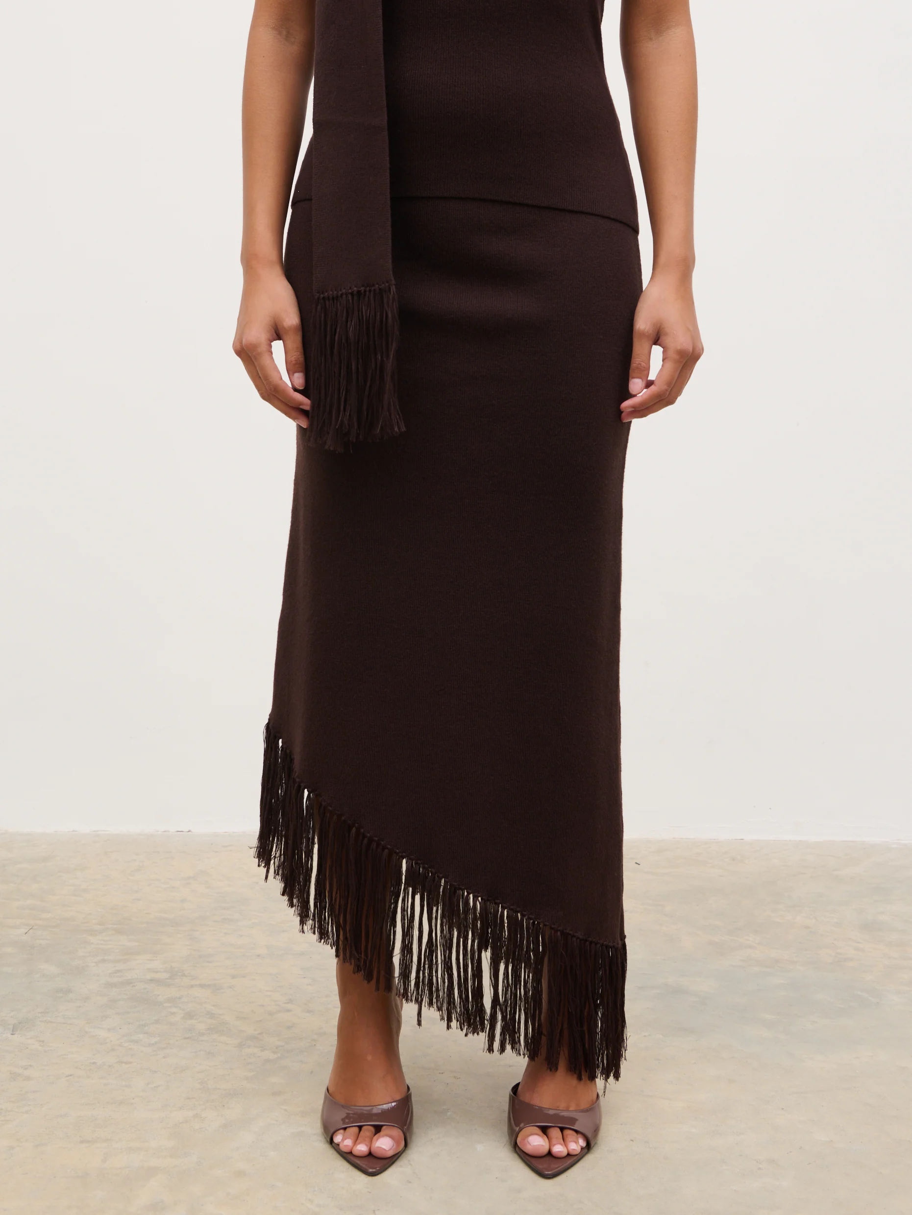 Polly Fringe Knit Maxi Skirt - Chocolate - Image 2