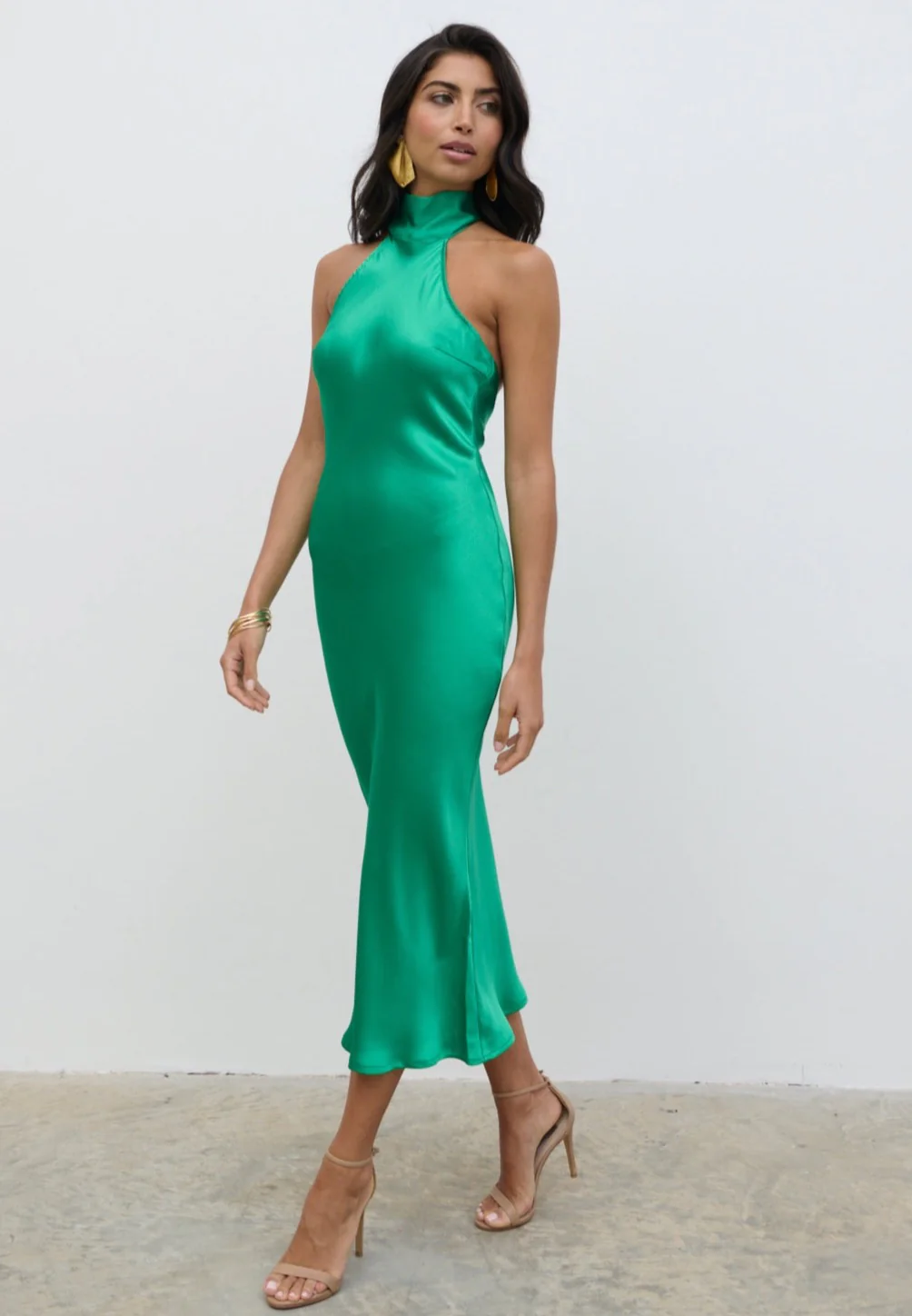 Raleigh Recycled Cowl Back Midaxi Dress - Emerald Green