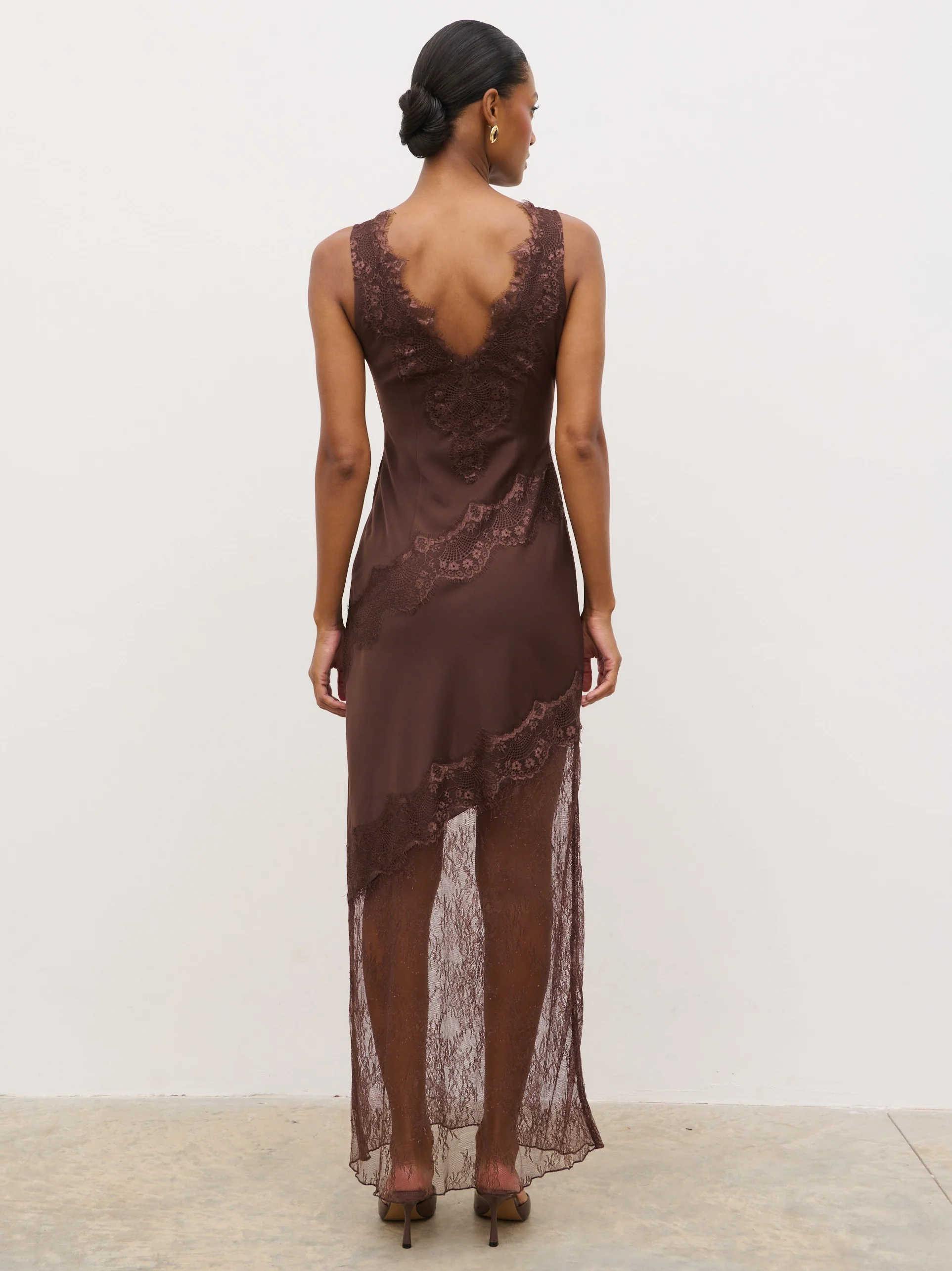 Robin Slip Lace Maxi Dress - Chocolate Brown - Image 4