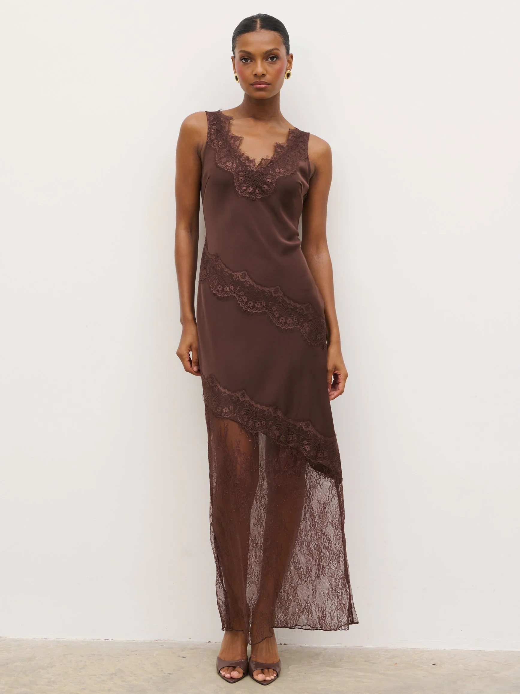 Robin Slip Lace Maxi Dress - Chocolate Brown - Image 5