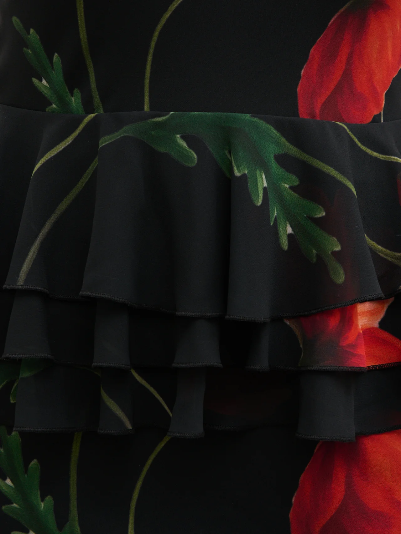 Rosie Peplum Ruffle Maxi Dress Curve - Largescale Poppy Petal Red - Image 3