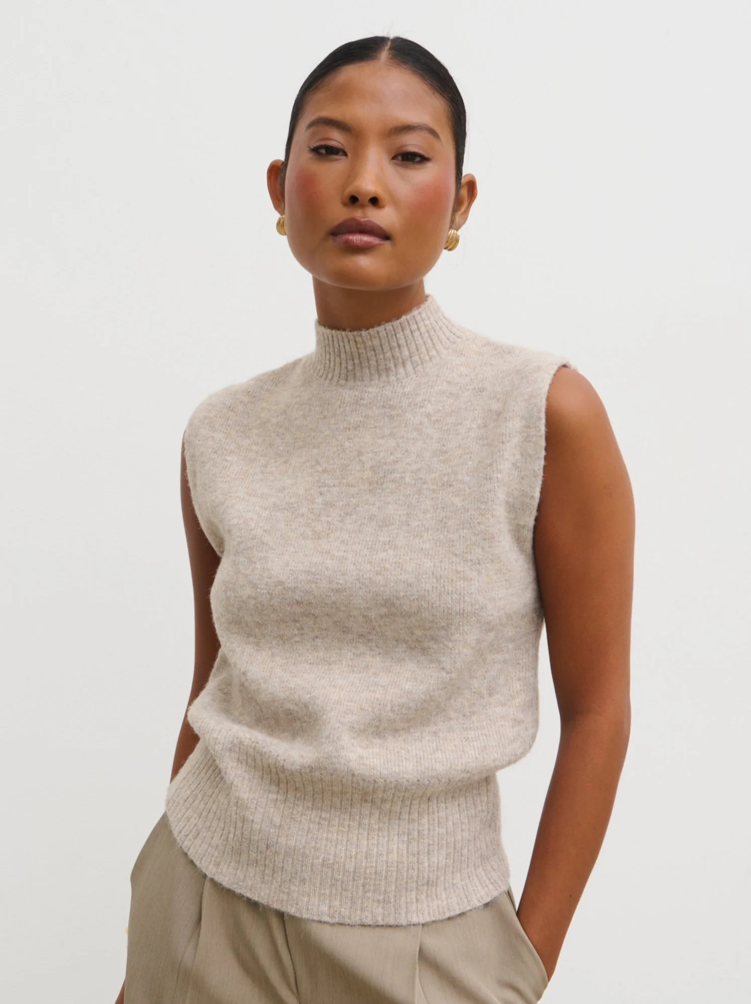 Shala High Neck Knit Top - Oatmeal