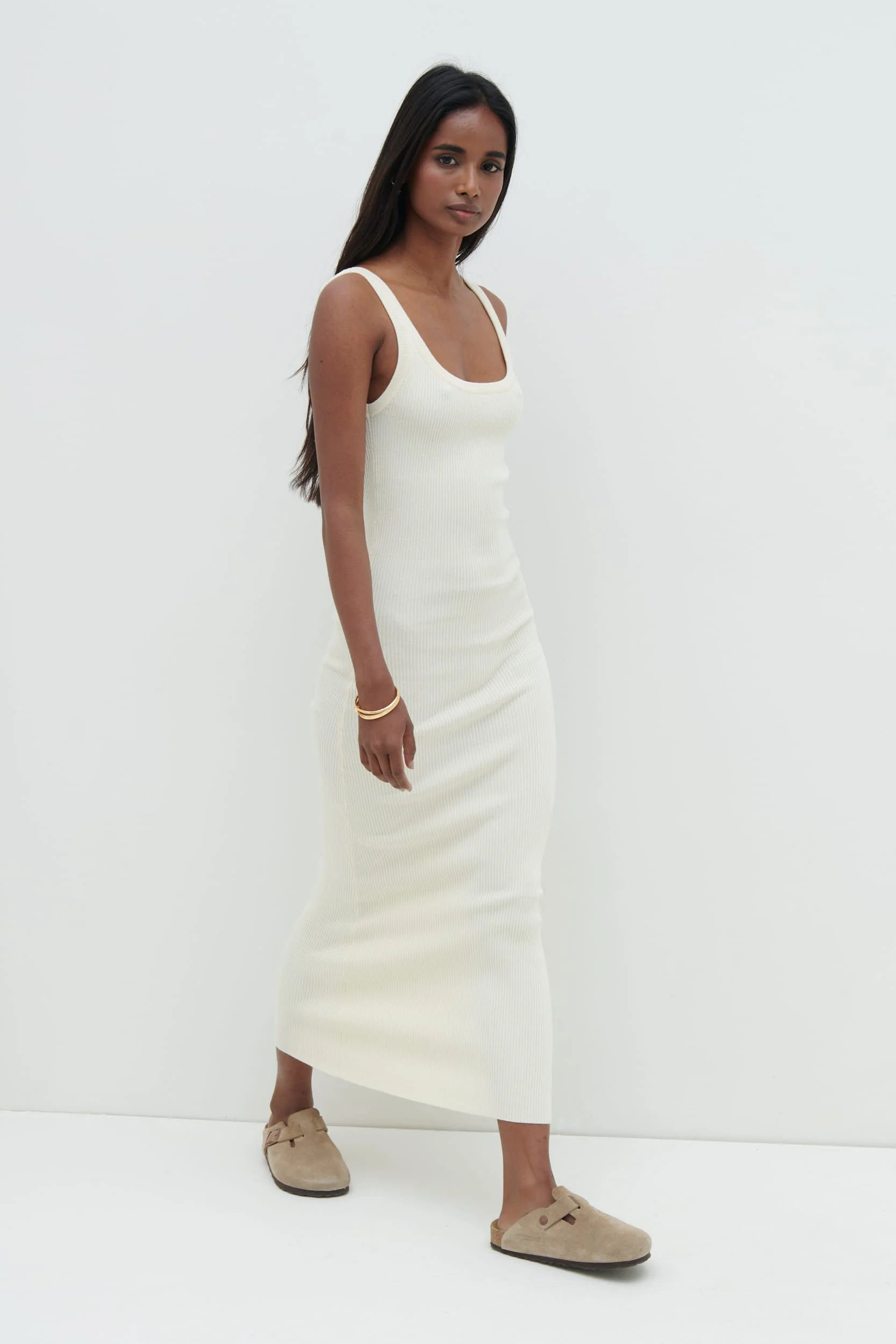 Sian Scoop Neck Knit Midaxi Dress - Cream - Image 3