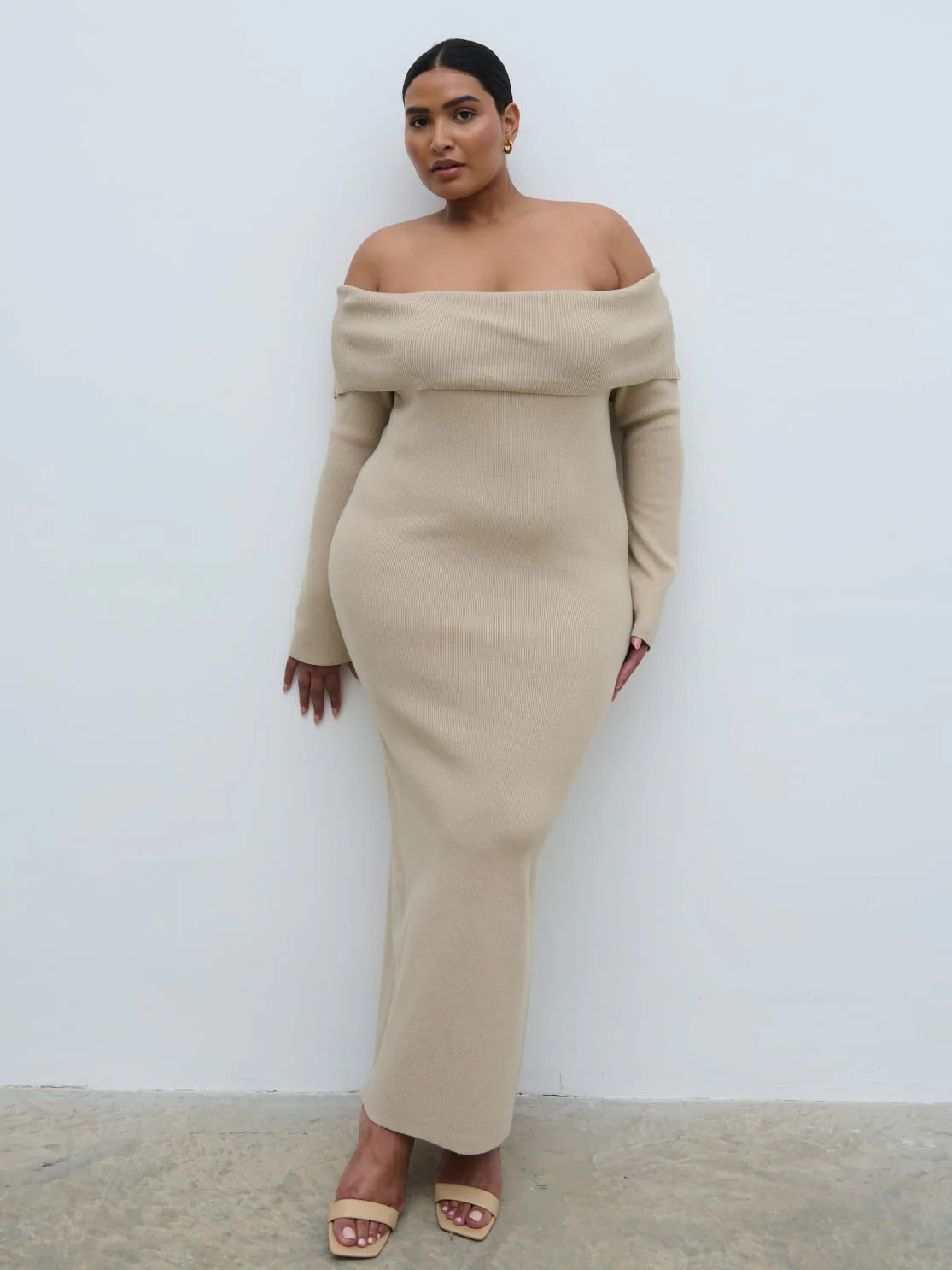 Soreya Bardot Knit Dress - Beige - Image 5