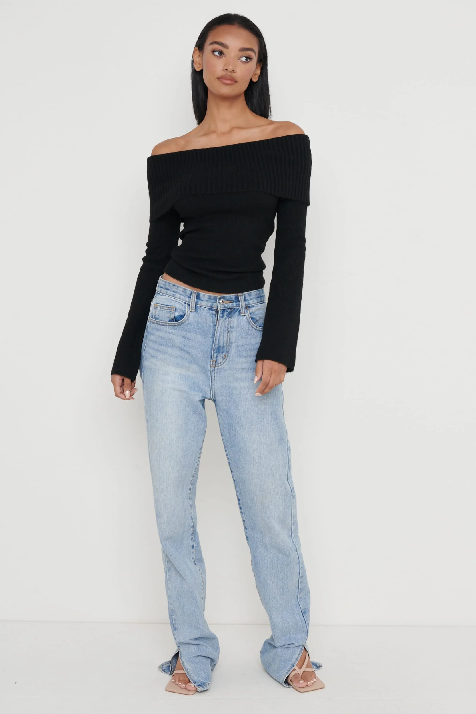 Soreya Bardot Soft Knit Top - Black - Image 2