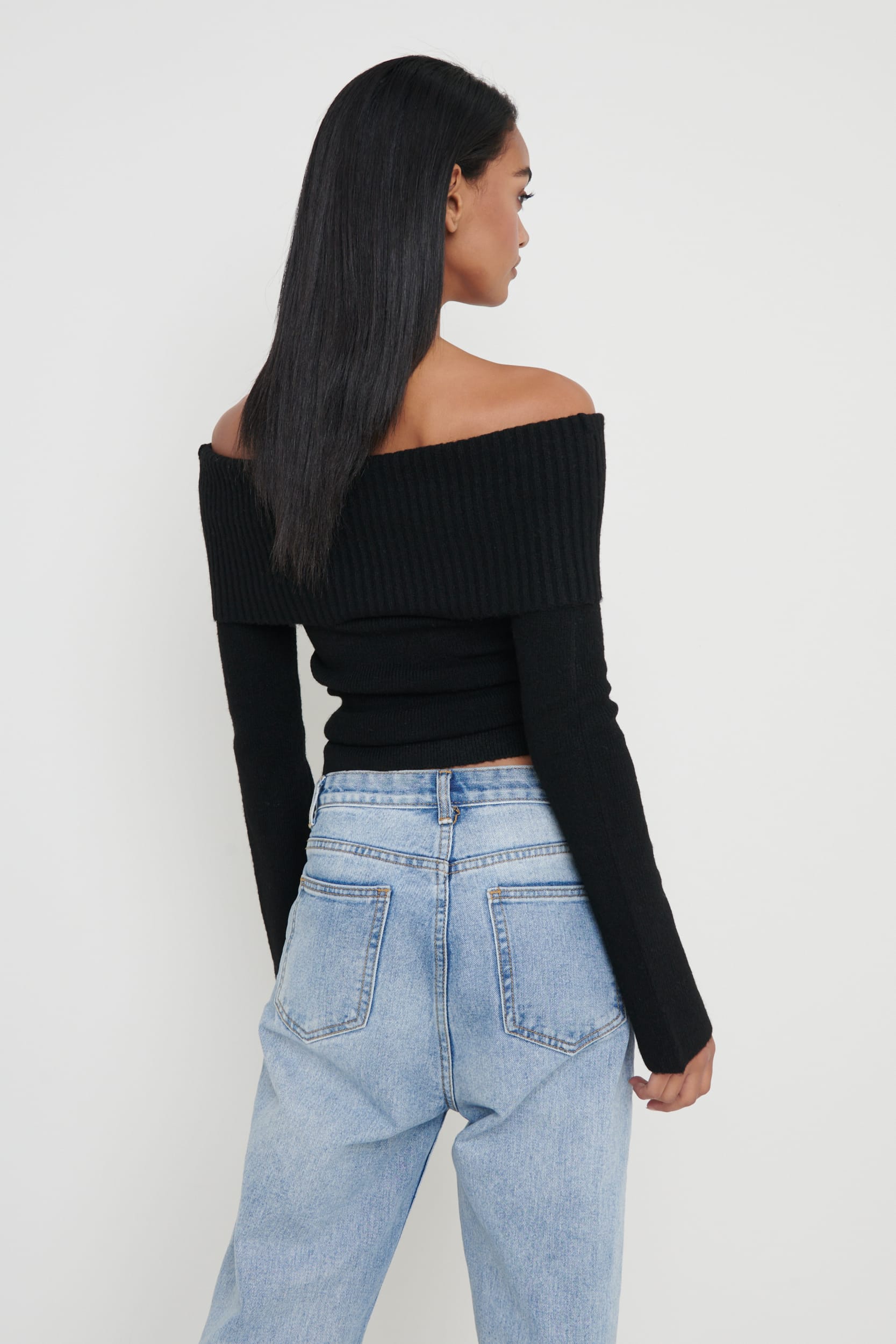 Soreya Bardot Soft Knit Top - Black - Image 3