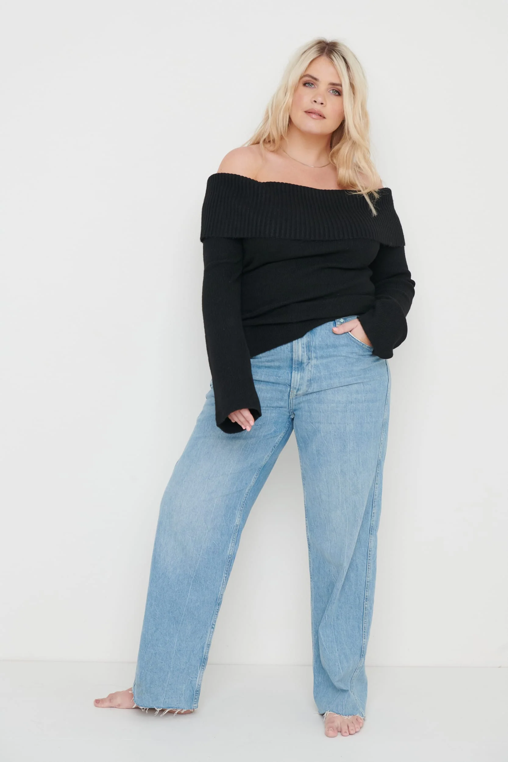 Soreya Bardot Soft Knit Top - Black - Image 7