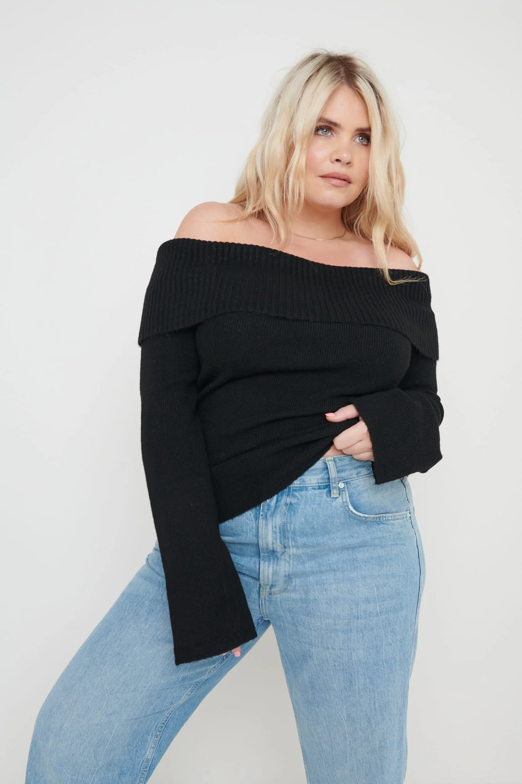 Soreya Bardot Soft Knit Top - Black - Image 8