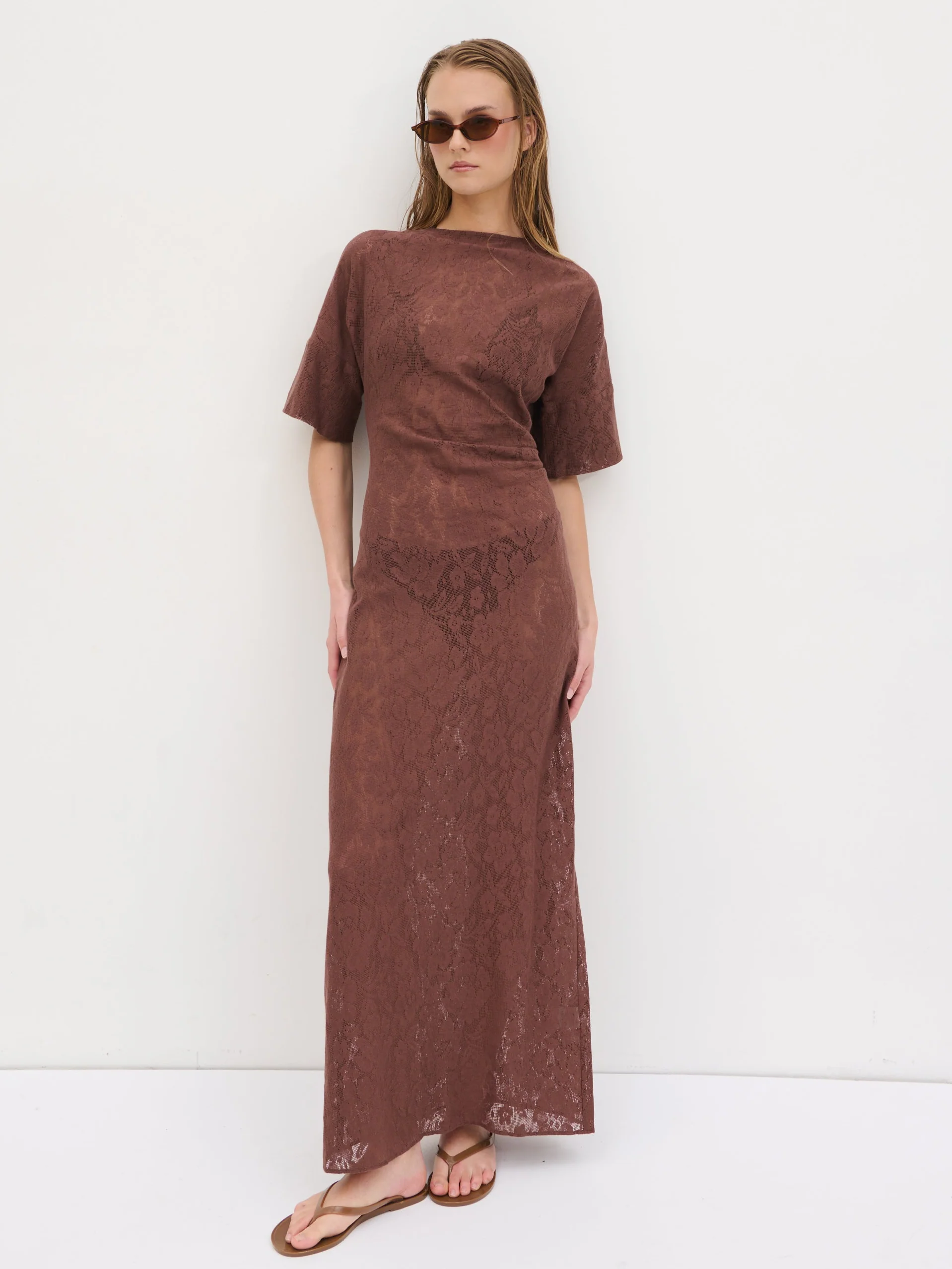 Suvi Crochet T-shirt Dress - Chocolate Brown - Image 2