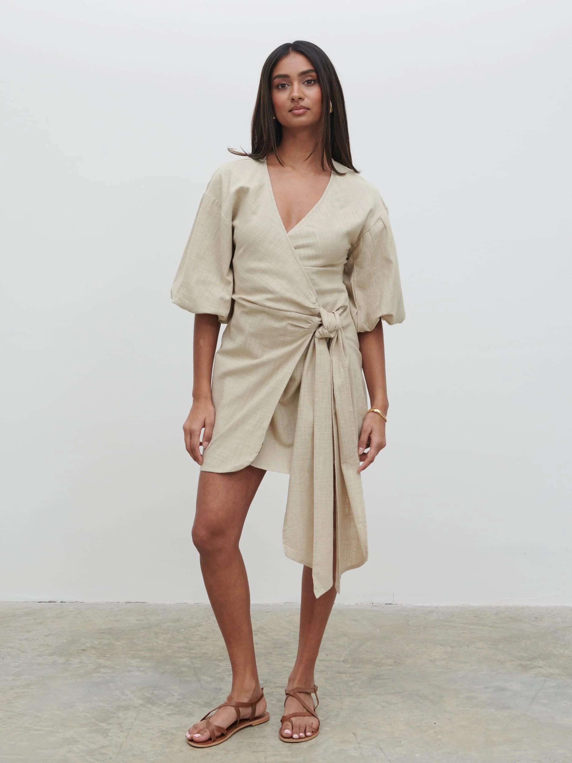 Tamara Wrap Mini Dress - Natural