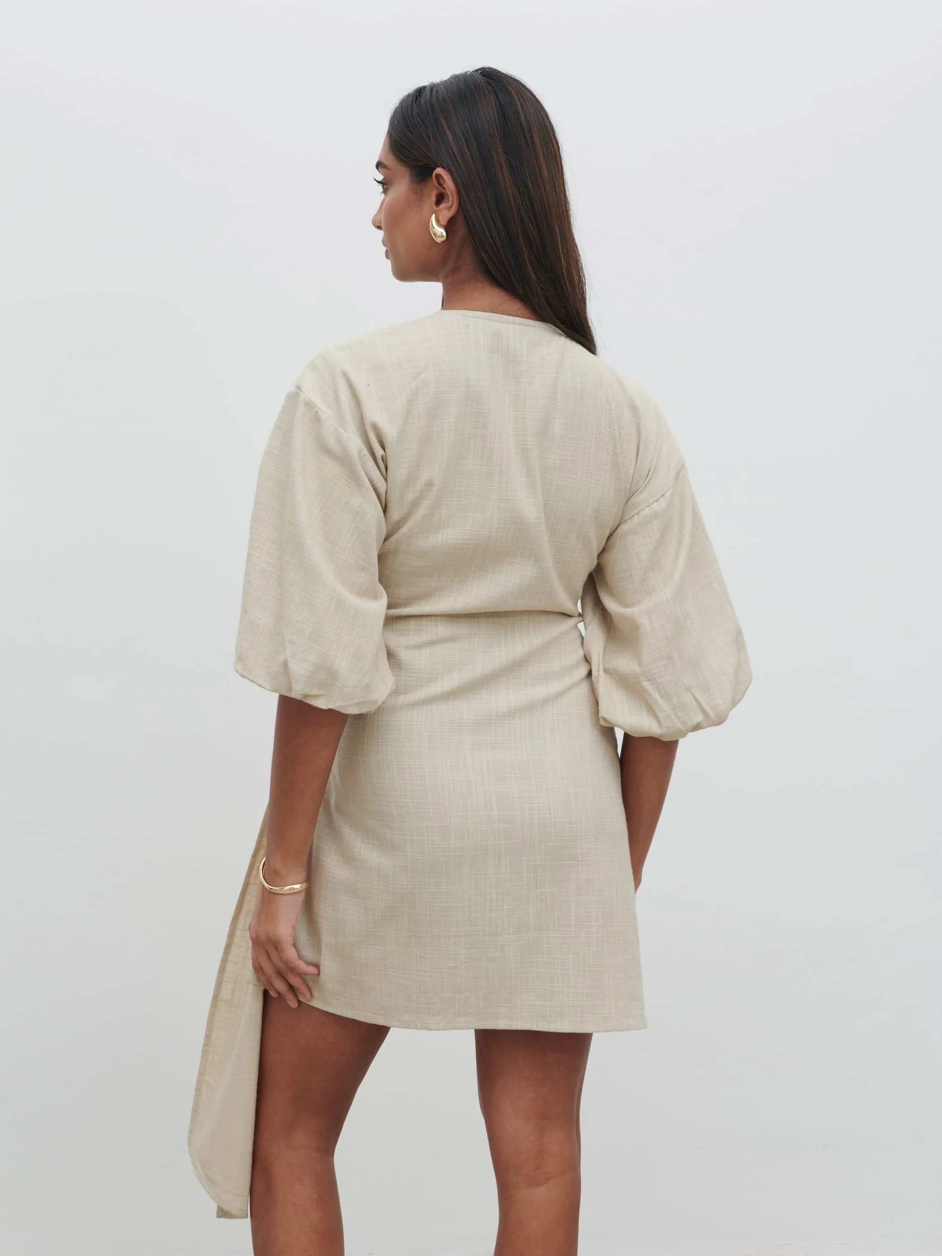 Tamara Wrap Mini Dress - Natural - Image 3