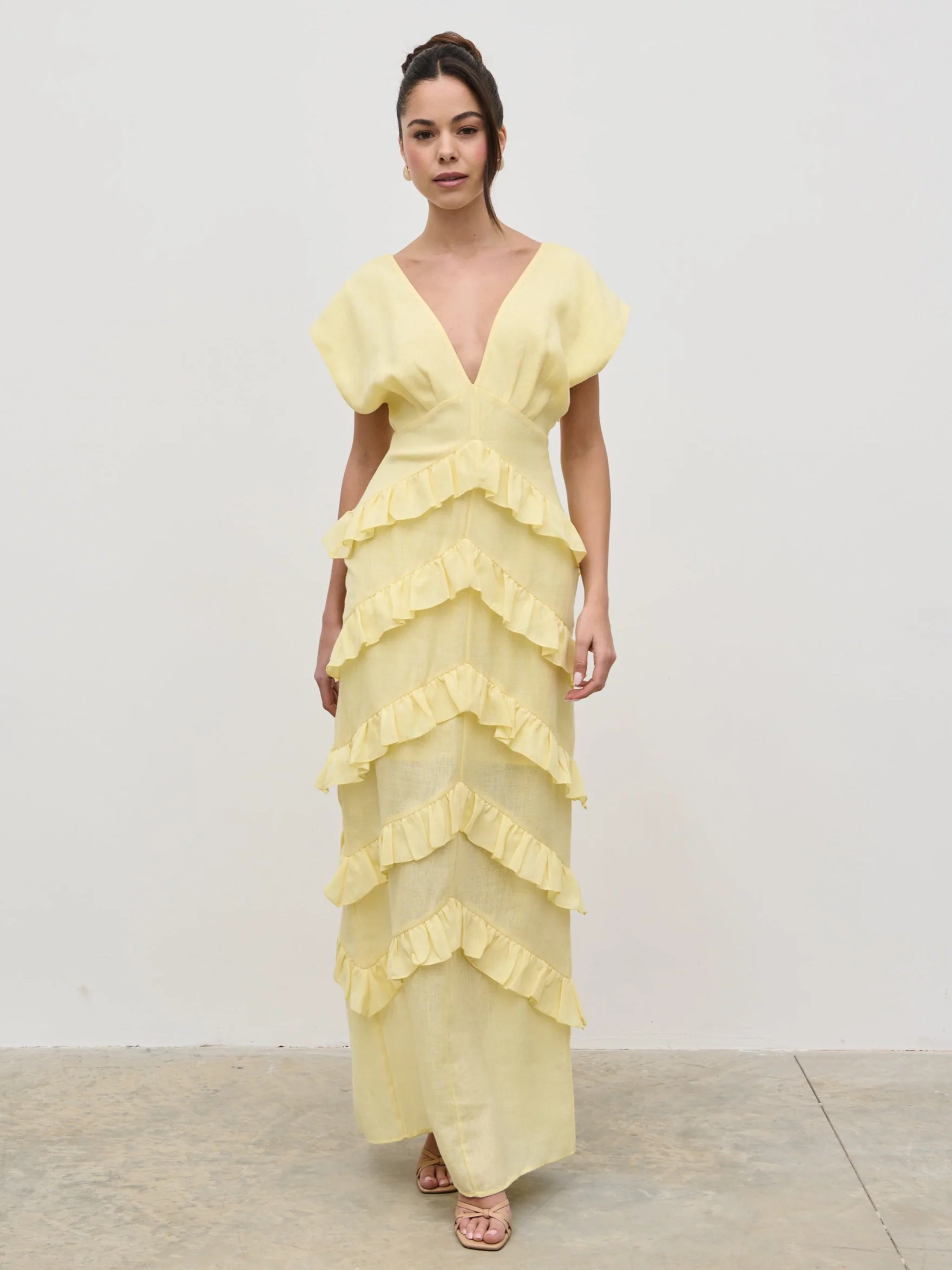 Tamsin Ruffle Dress - Lemon - Image 2
