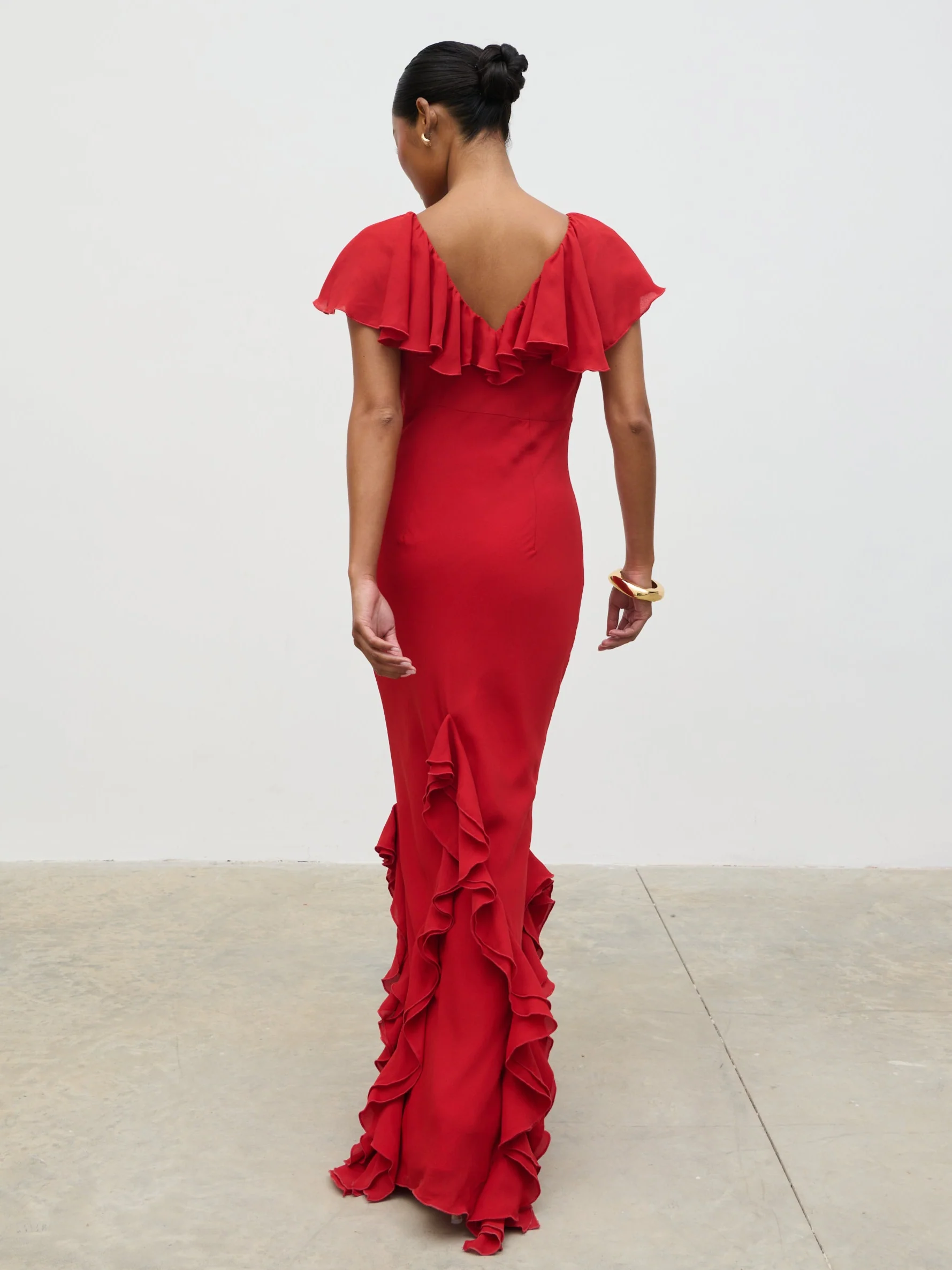 Uma Cap Sleeve Ruffle Maxi Dress - Red - Image 2