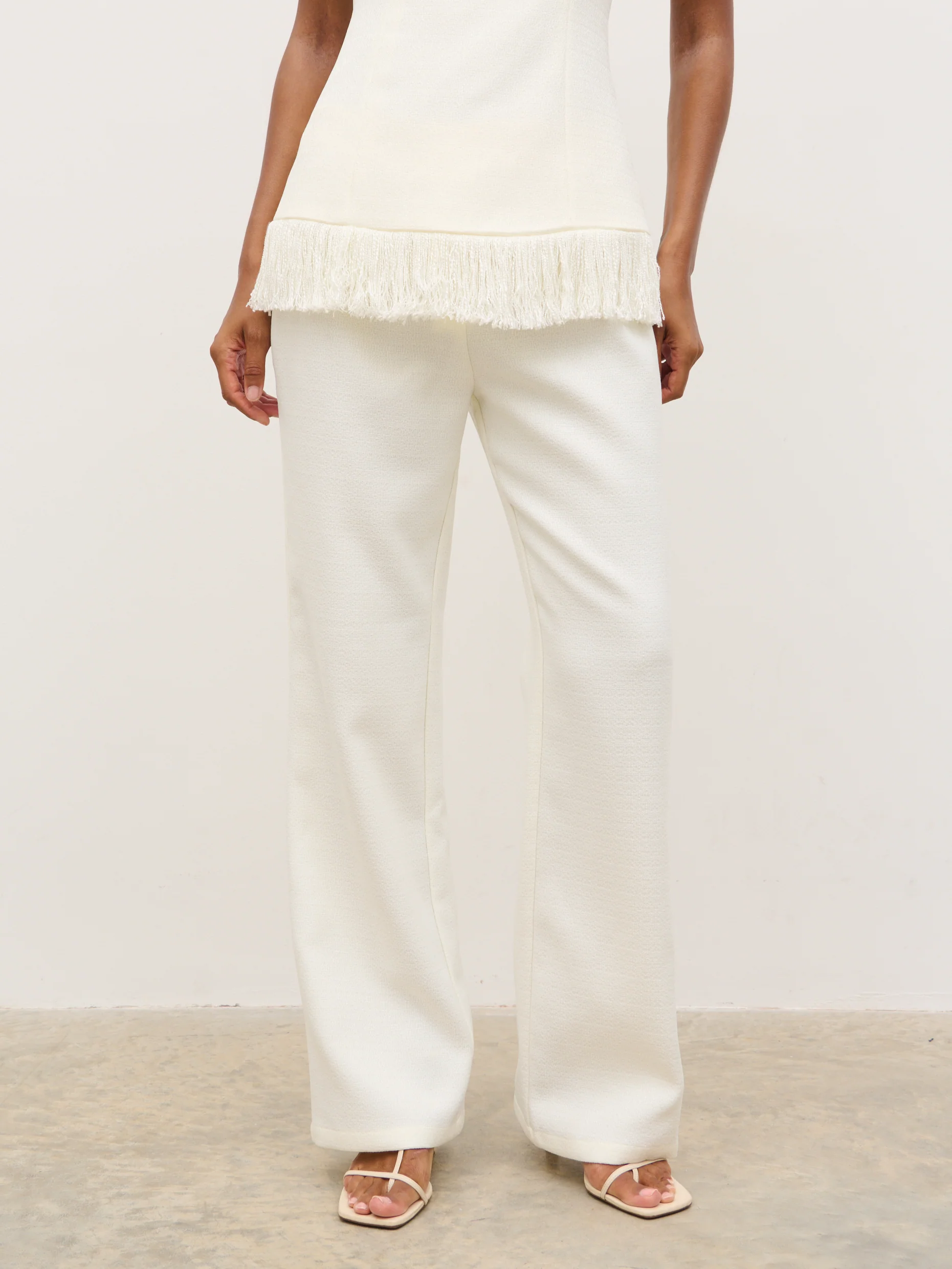Verona Tweed Straight Leg Trousers - Cream - Image 2
