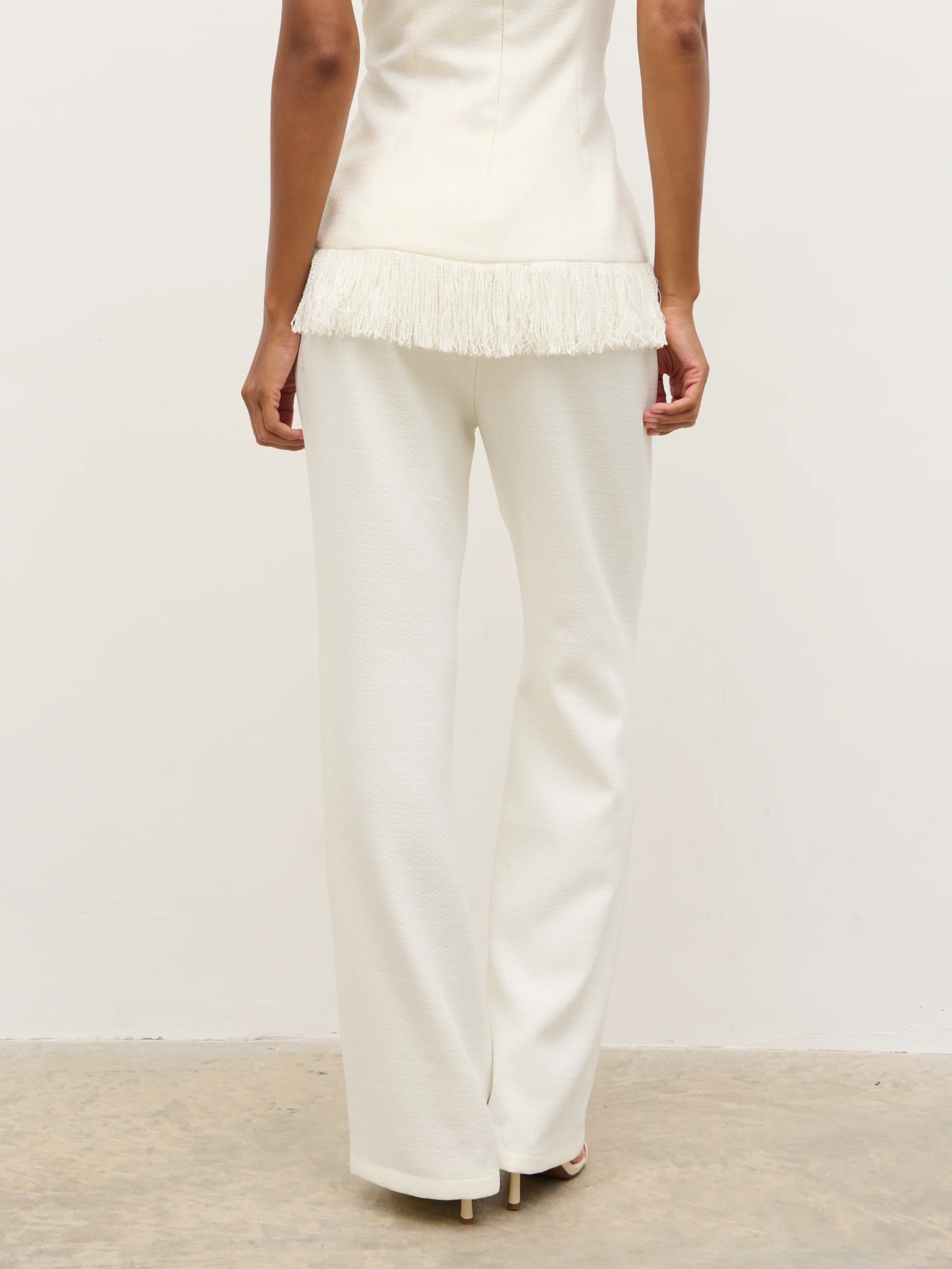 Verona Tweed Straight Leg Trousers - Cream - Image 6