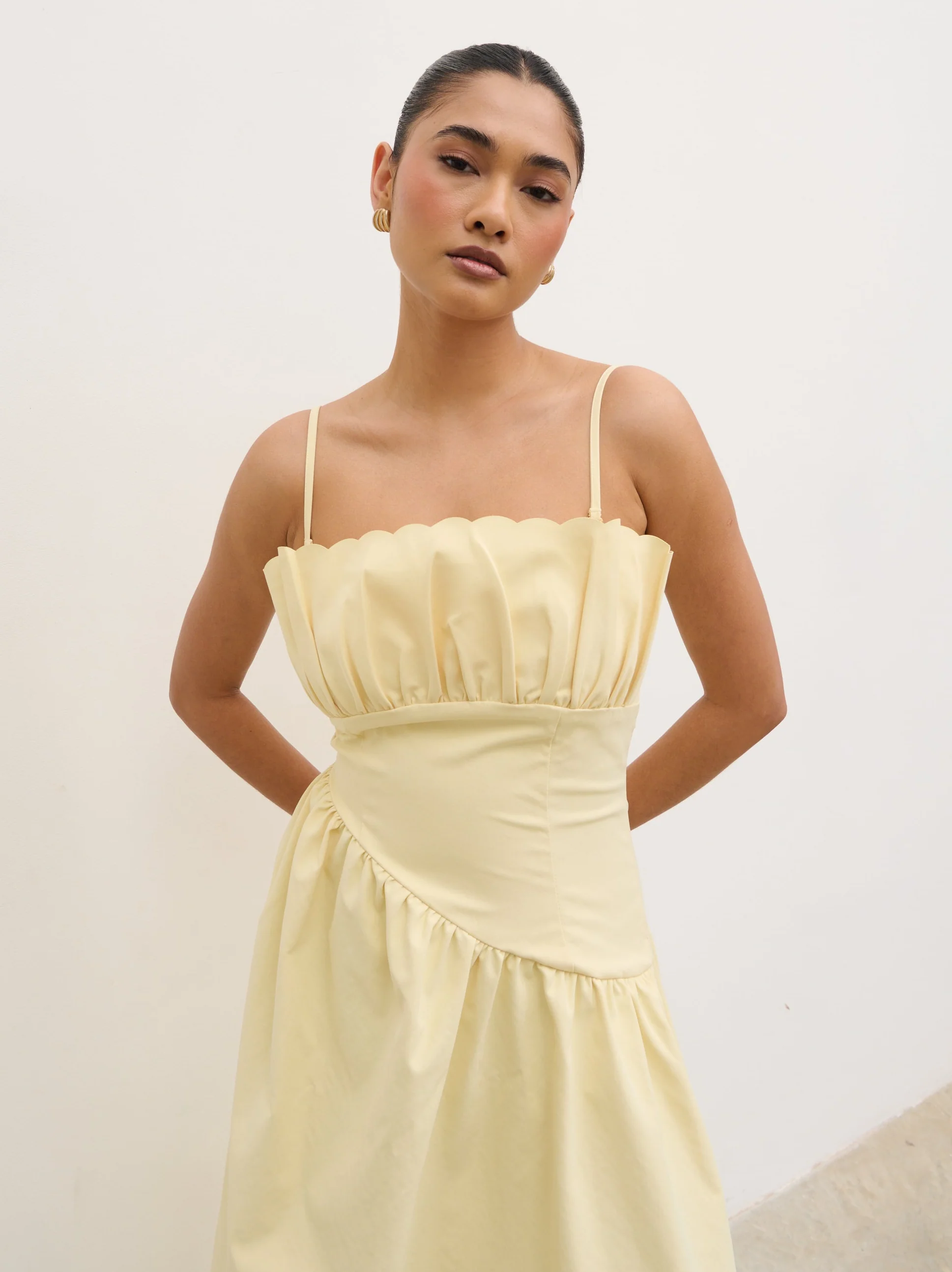 Zaria Corset Detail Midaxi Dress - Lemon - Image 3