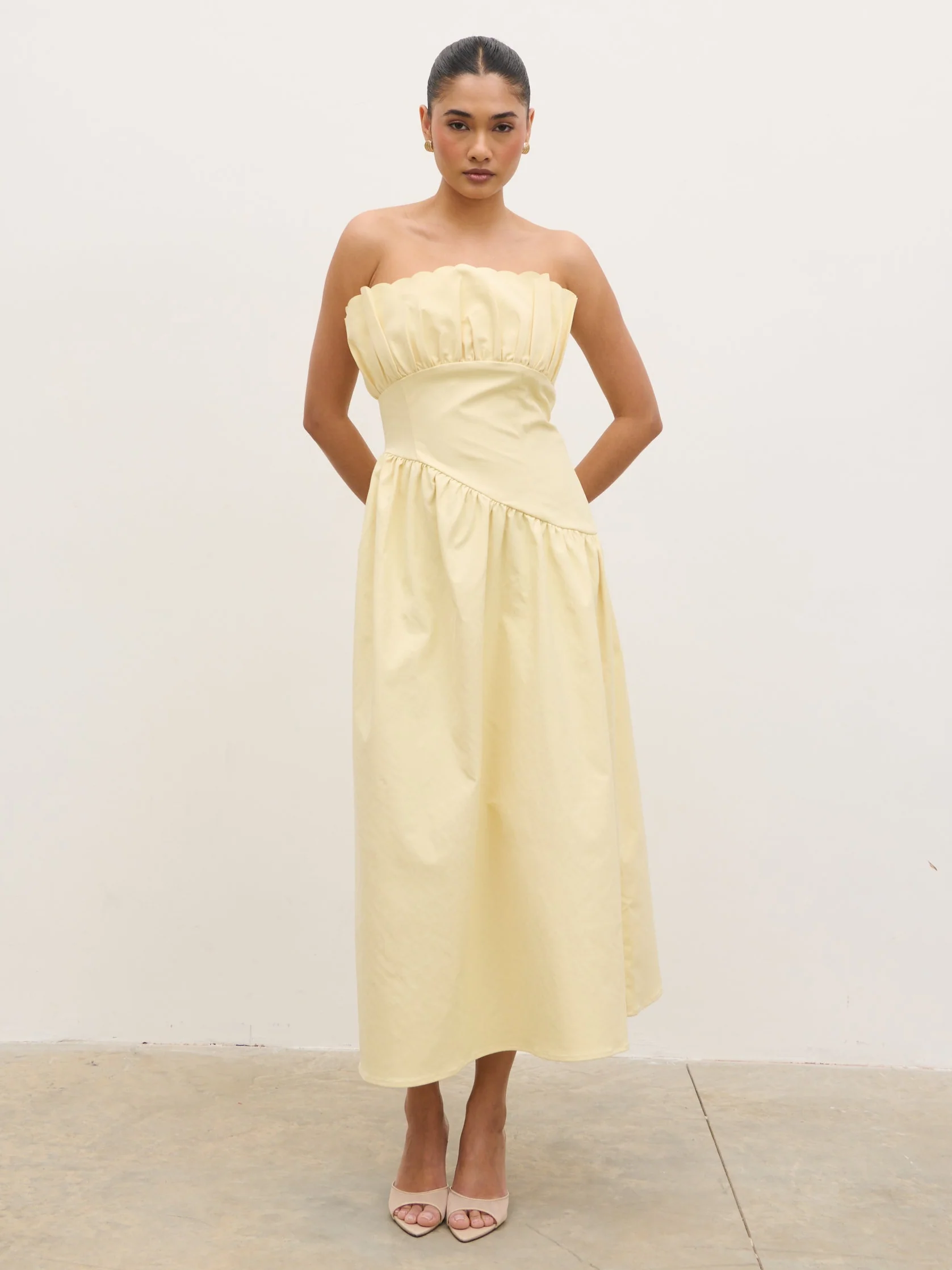 Zaria Corset Detail Midaxi Dress - Lemon - Image 5