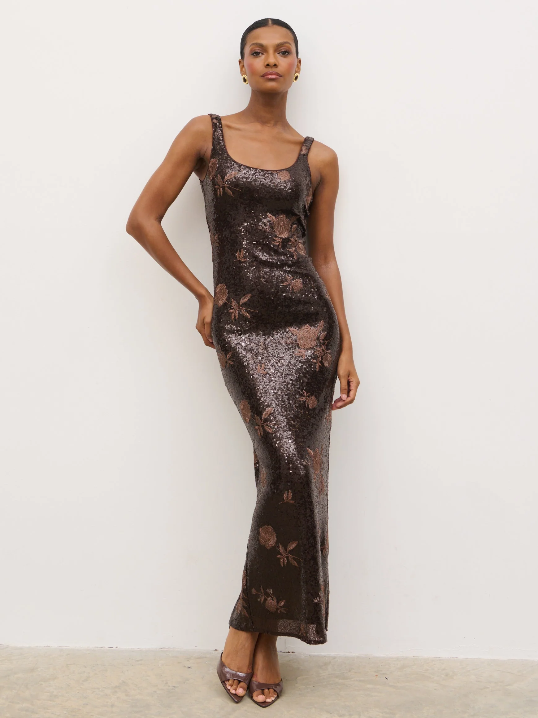Zia Sequin Maxi Dress - Brown Floral Sequin - Image 7