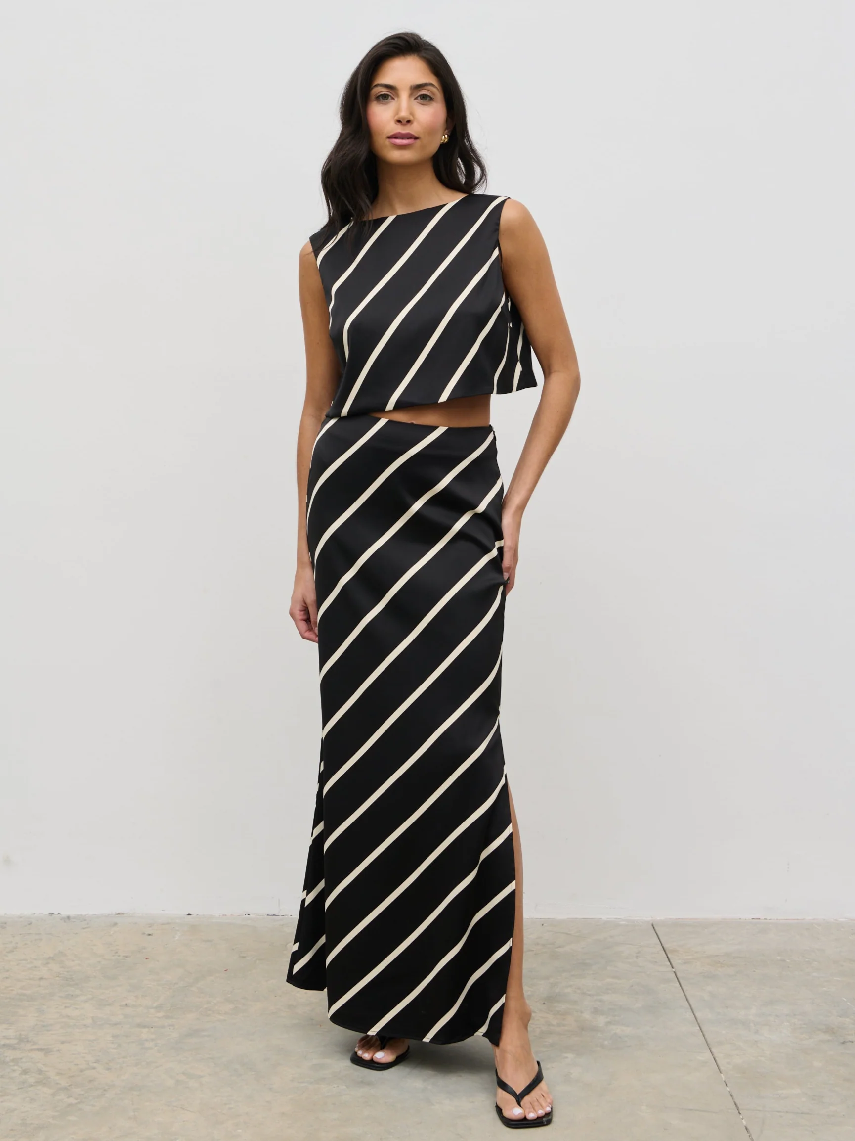 Zuri Maxi Skirt - Black and Cream Asymmetric Stripe - Image 2